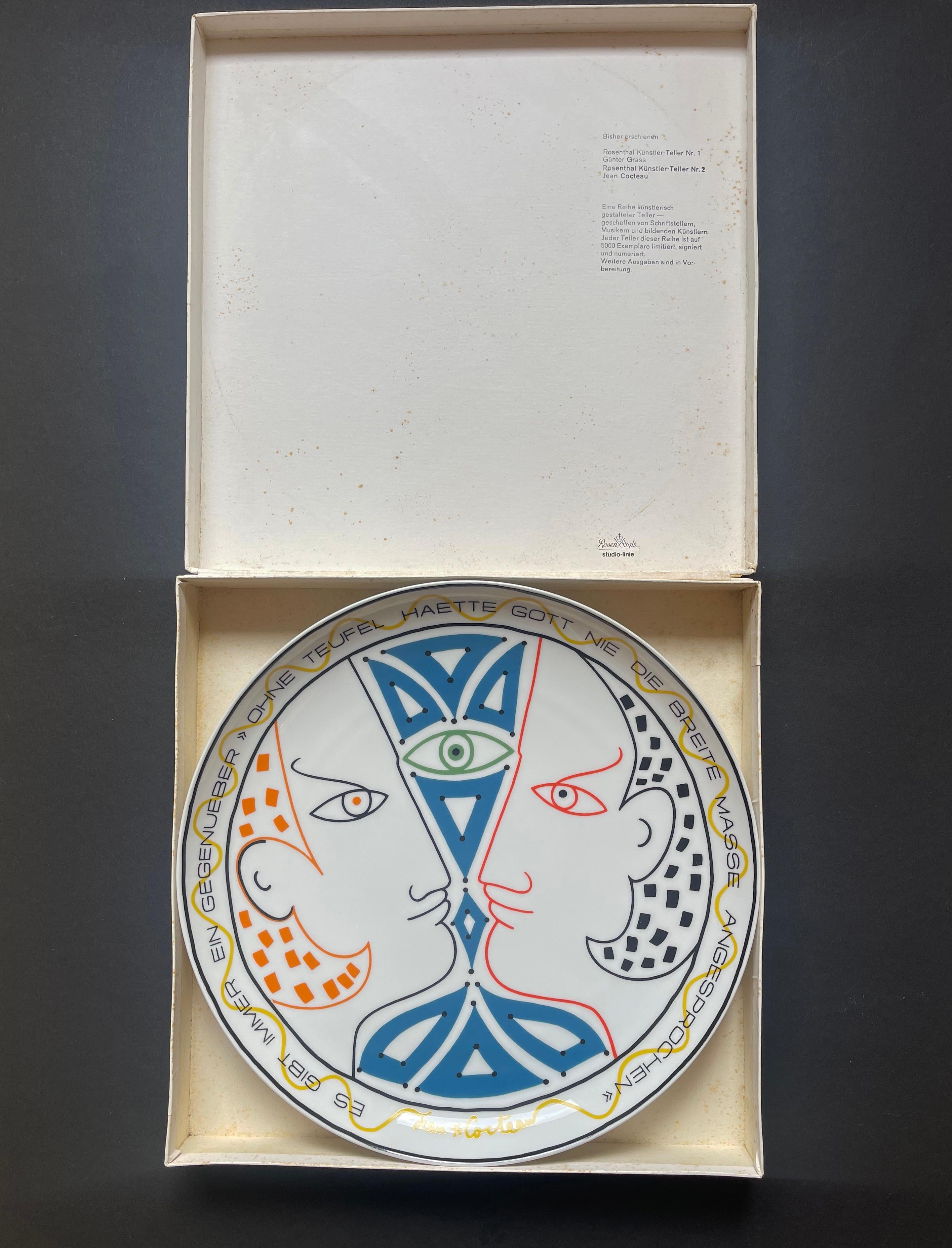 Allemand Assiette d'artiste n° 2 de Jean Cocteau pour Rosenthal, milieu du siècle, 1970, Allemagne en vente