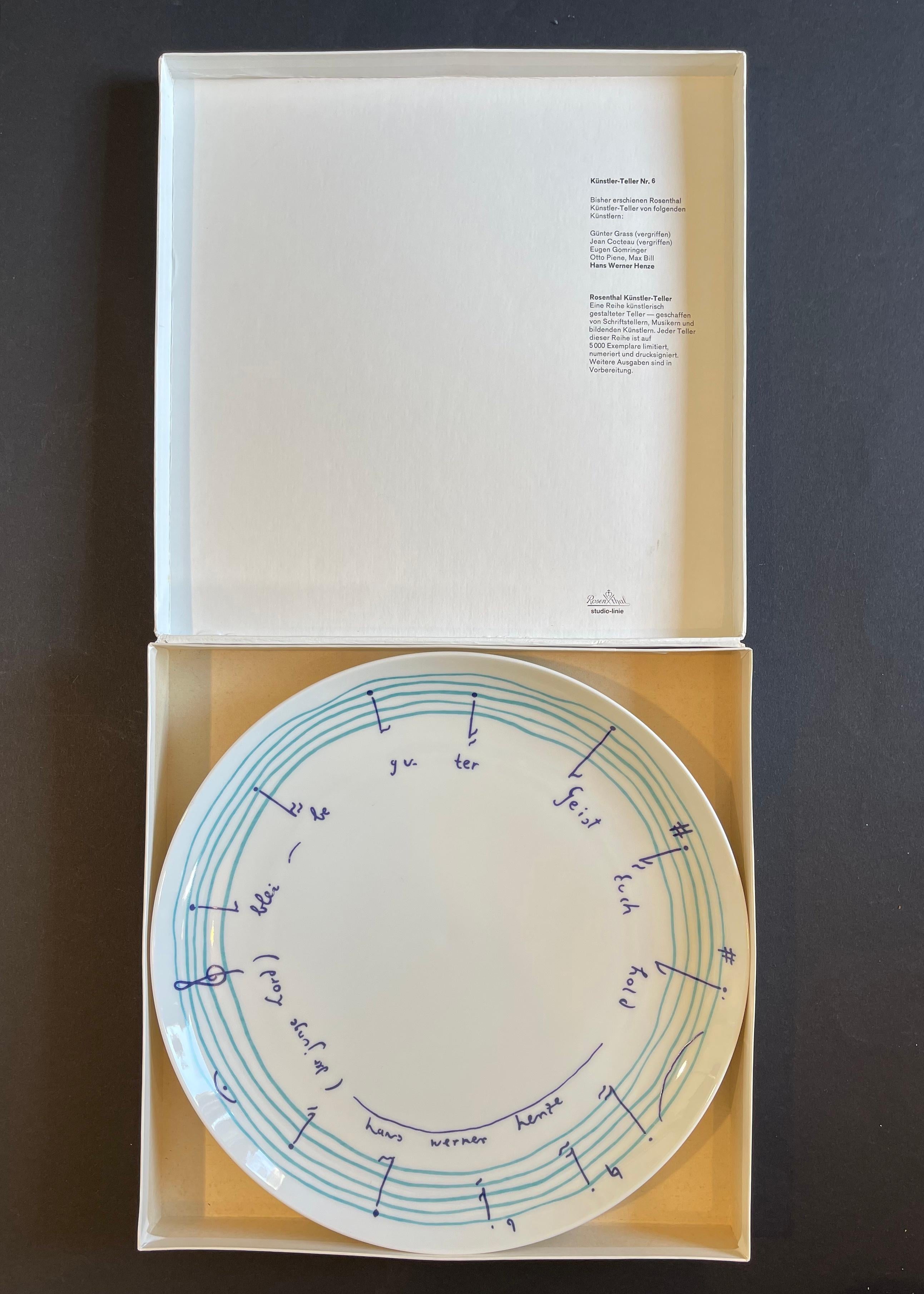 Allemand Assiette d'artiste n° 6 de Hans Werner Henze, Composer, pour Rosenthal, Allemagne, années 1970 en vente