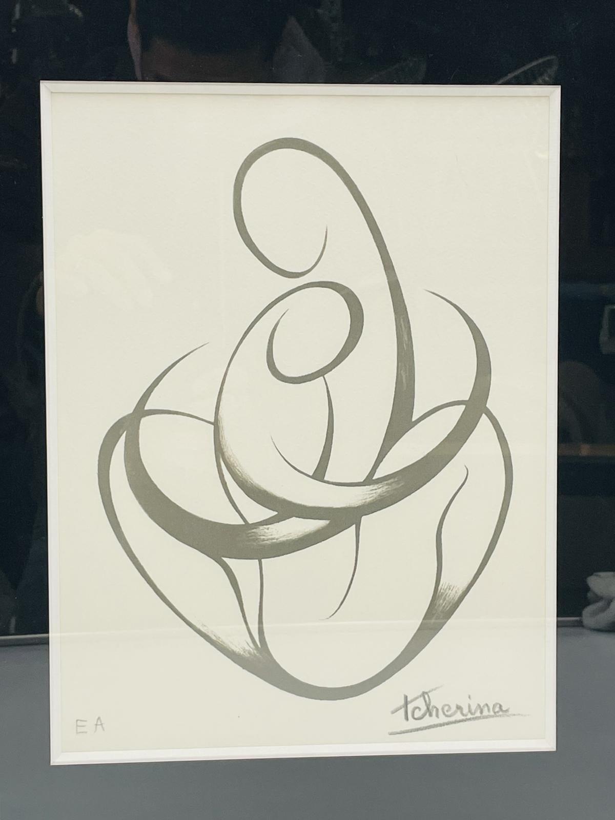 Artist proof lithograph by French artist Ludmilla Tcherina which is a drawing of the sculpture that was titled 