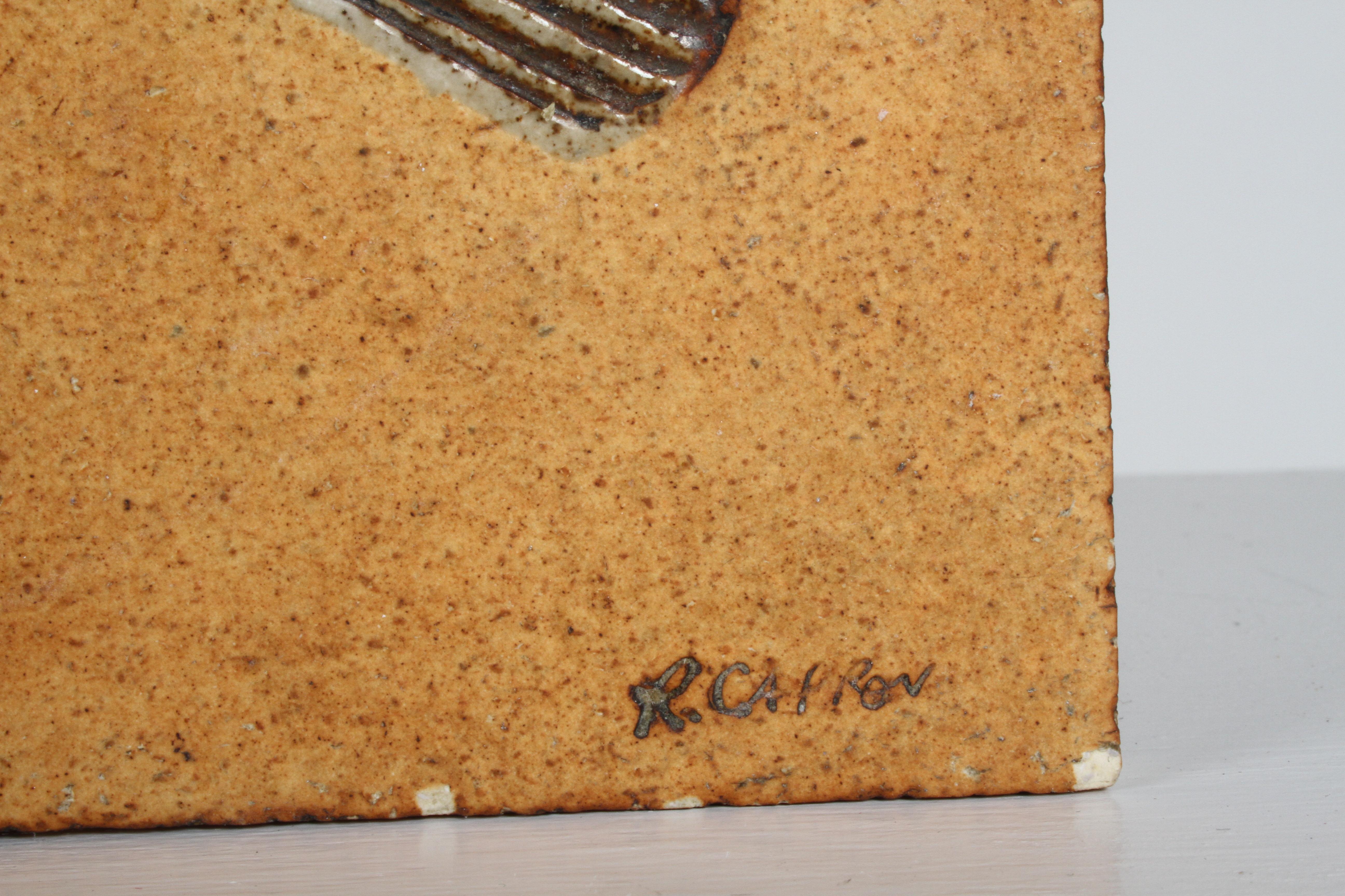 Artist Roger Capron Ceramic Tile in the Style of a Prehistoric Fossil Fish In Good Condition For Sale In St. Louis, MO