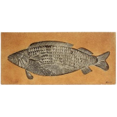 Artist Roger Capron Ceramic Tile in the Style of a Prehistoric Fossil Fish