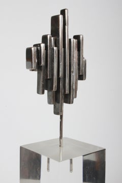 Artist R.W. Smith Mid-Century Modern Sterling Abstract Sculpture on Lucite Base