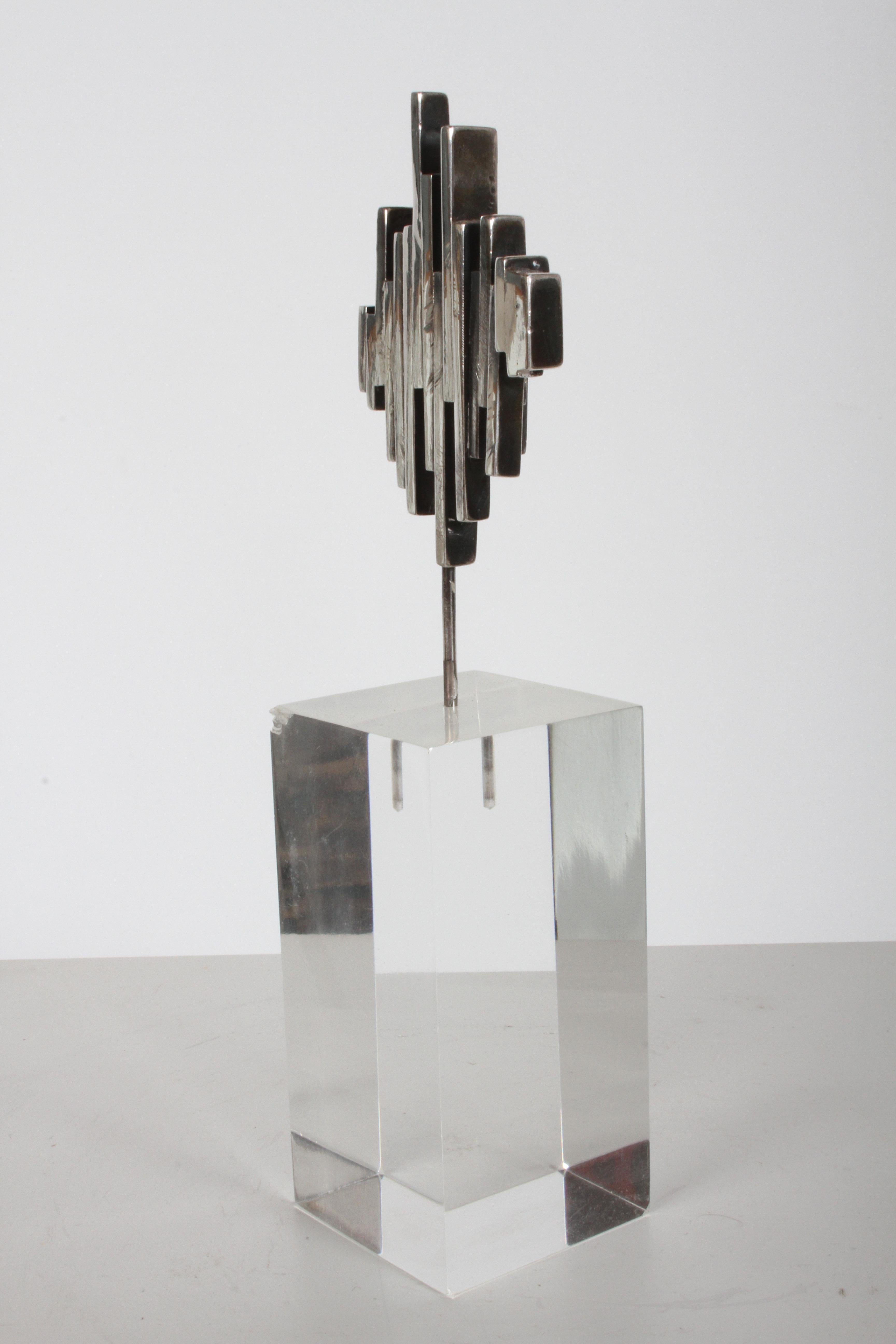 American Artist R.W. Smith Mid-Century Modern Sterling Abstract Sculpture on Lucite Base