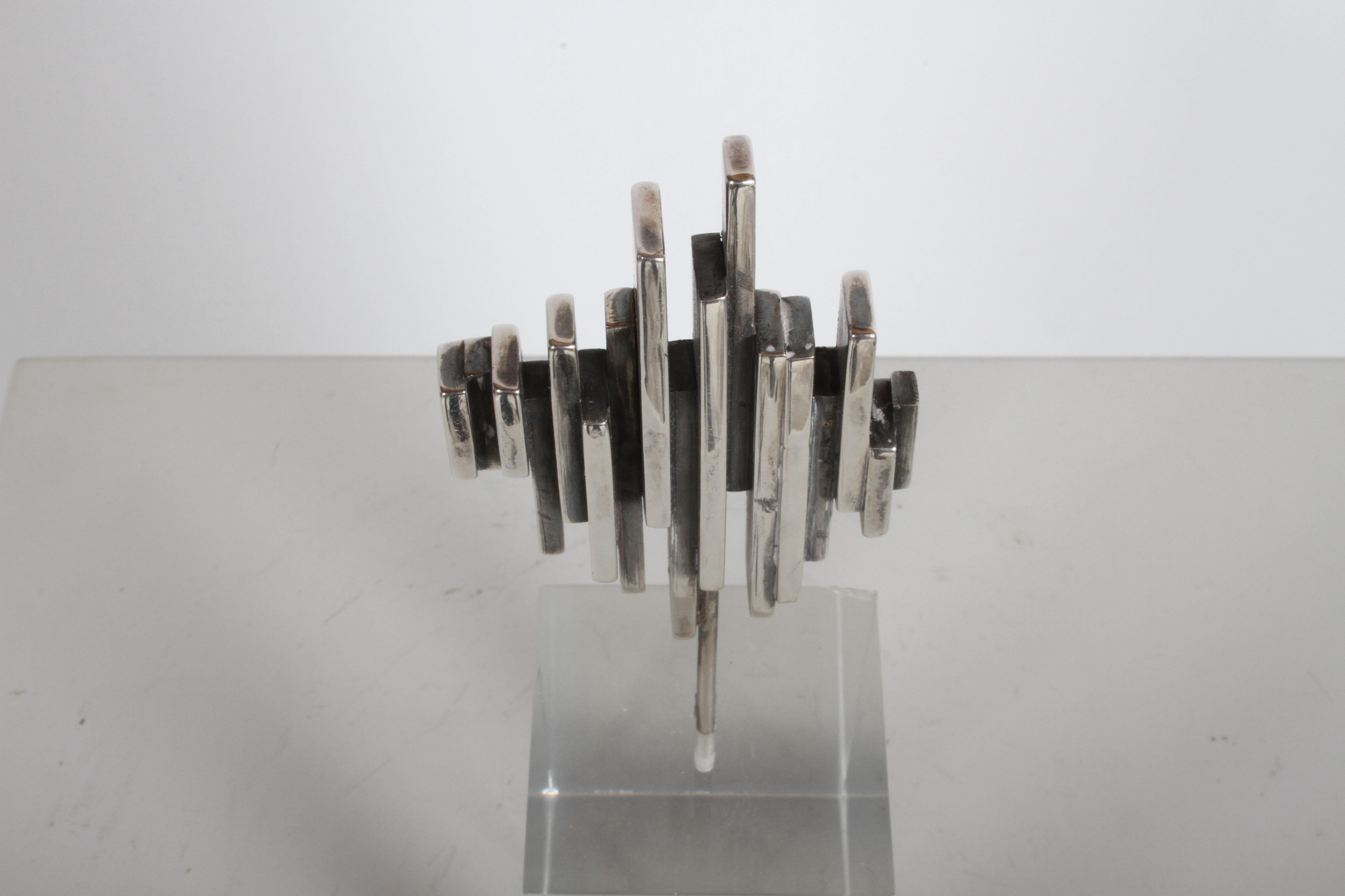 Artist R.W. Smith Mid-Century Modern Sterling Abstract Sculpture on Lucite Base In Good Condition In St. Louis, MO