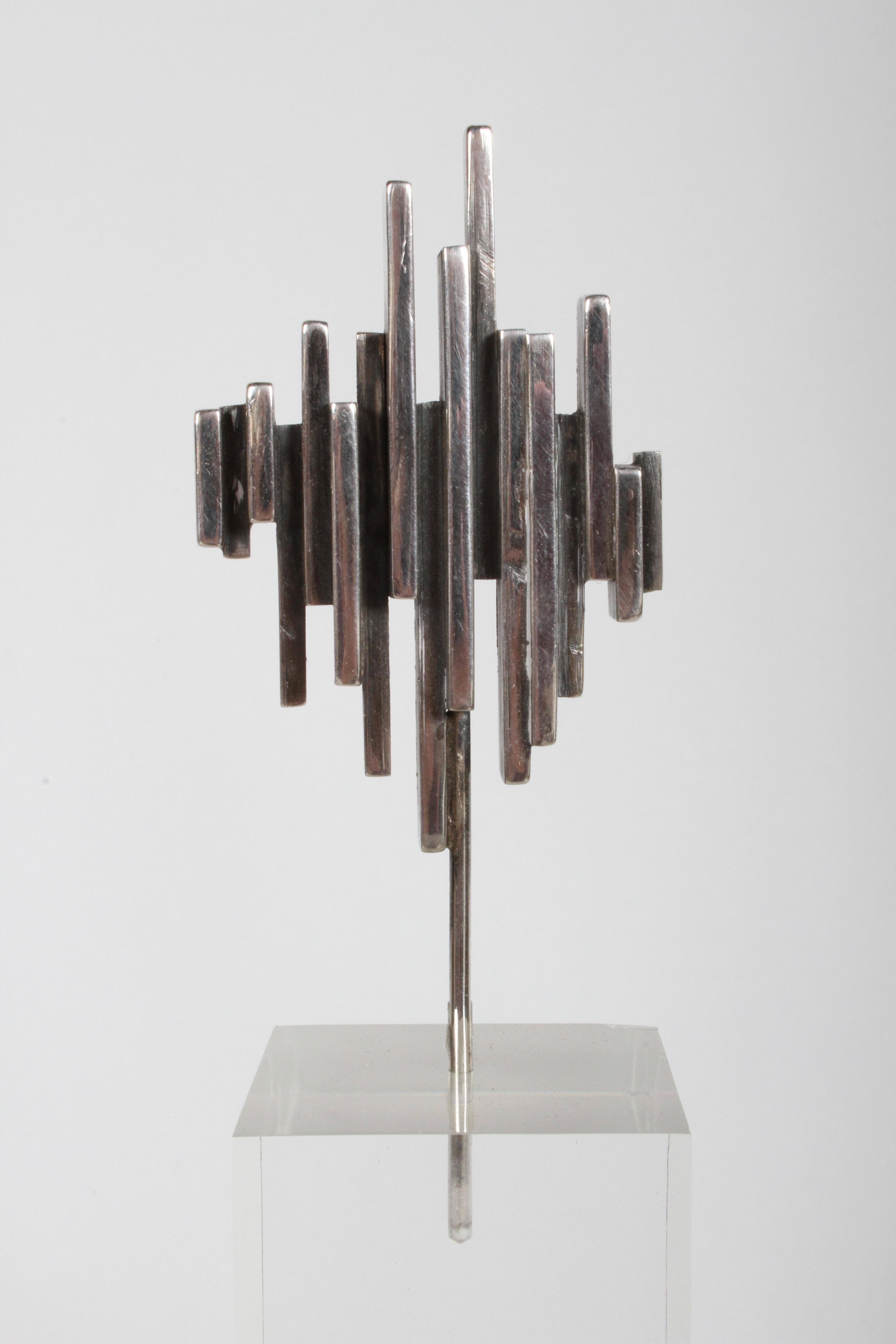 Late 20th Century Artist R.W. Smith Mid-Century Modern Sterling Abstract Sculpture on Lucite Base