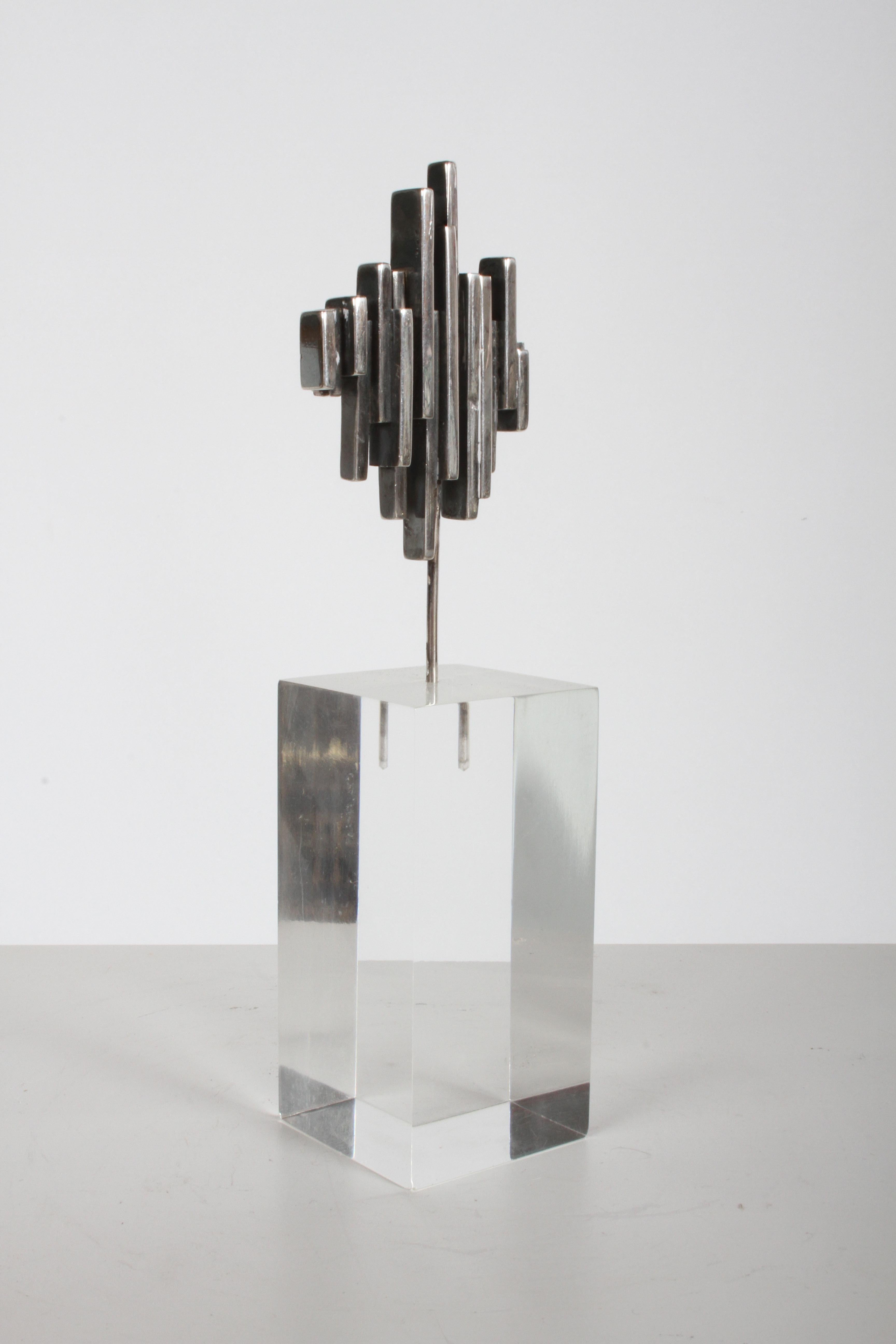 Sterling Silver Artist R.W. Smith Mid-Century Modern Sterling Abstract Sculpture on Lucite Base