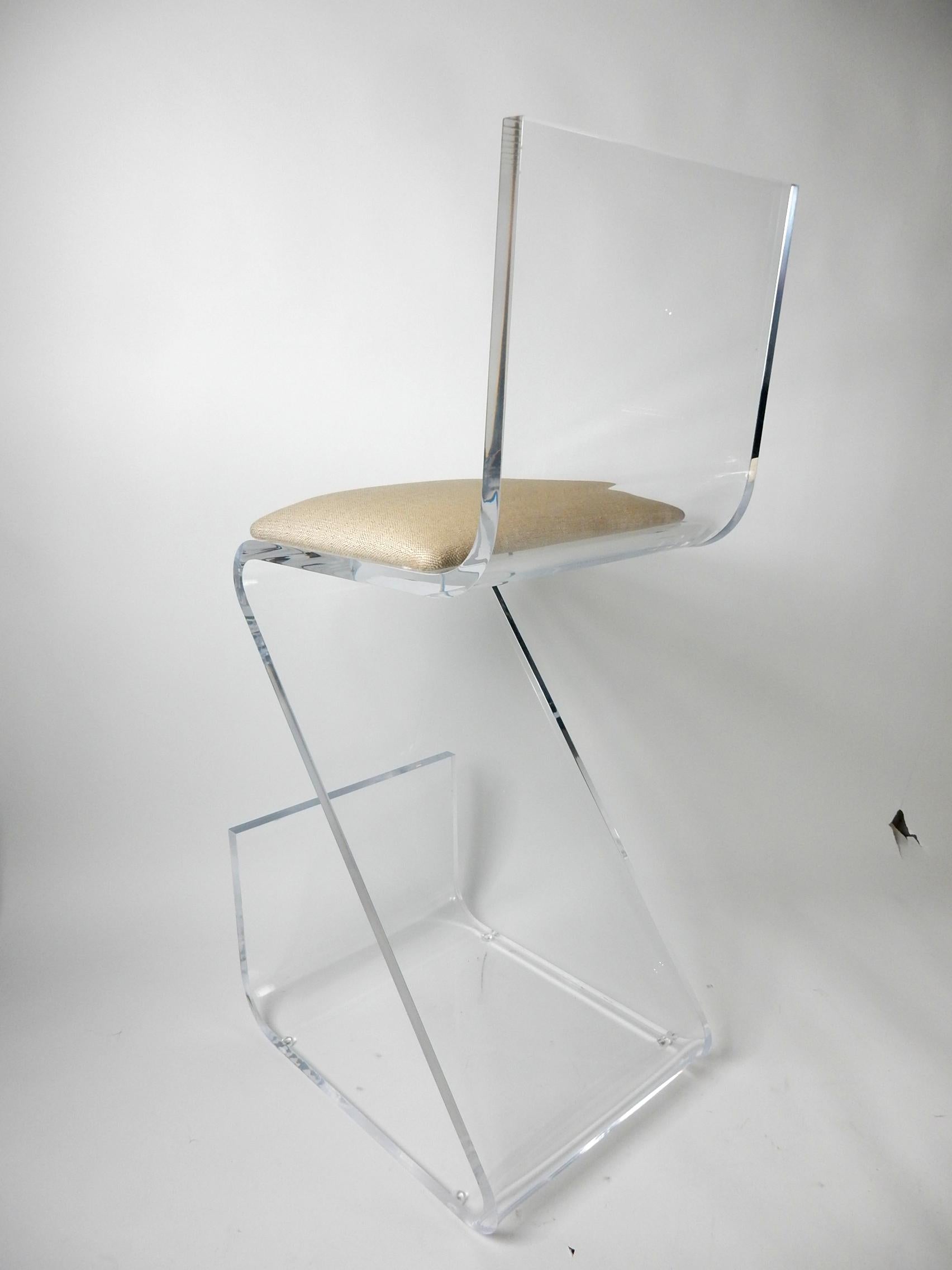 Upholstery Signed Artist Shlomi Haziza Lucite Sculpture Z Barstools, 8 Available For Sale