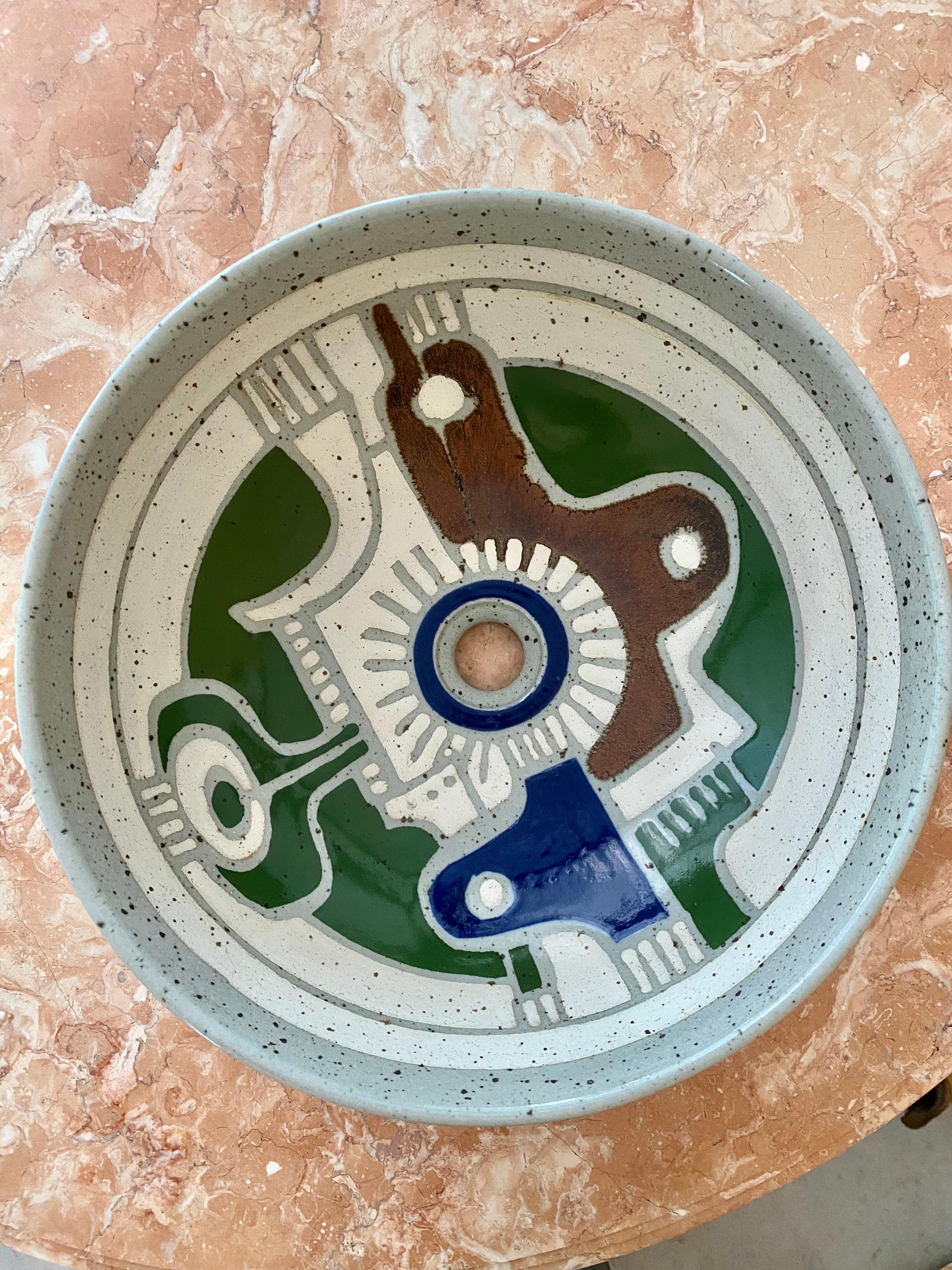 American Artist-Signed Abstract Pottery Vessel Bowl Sink