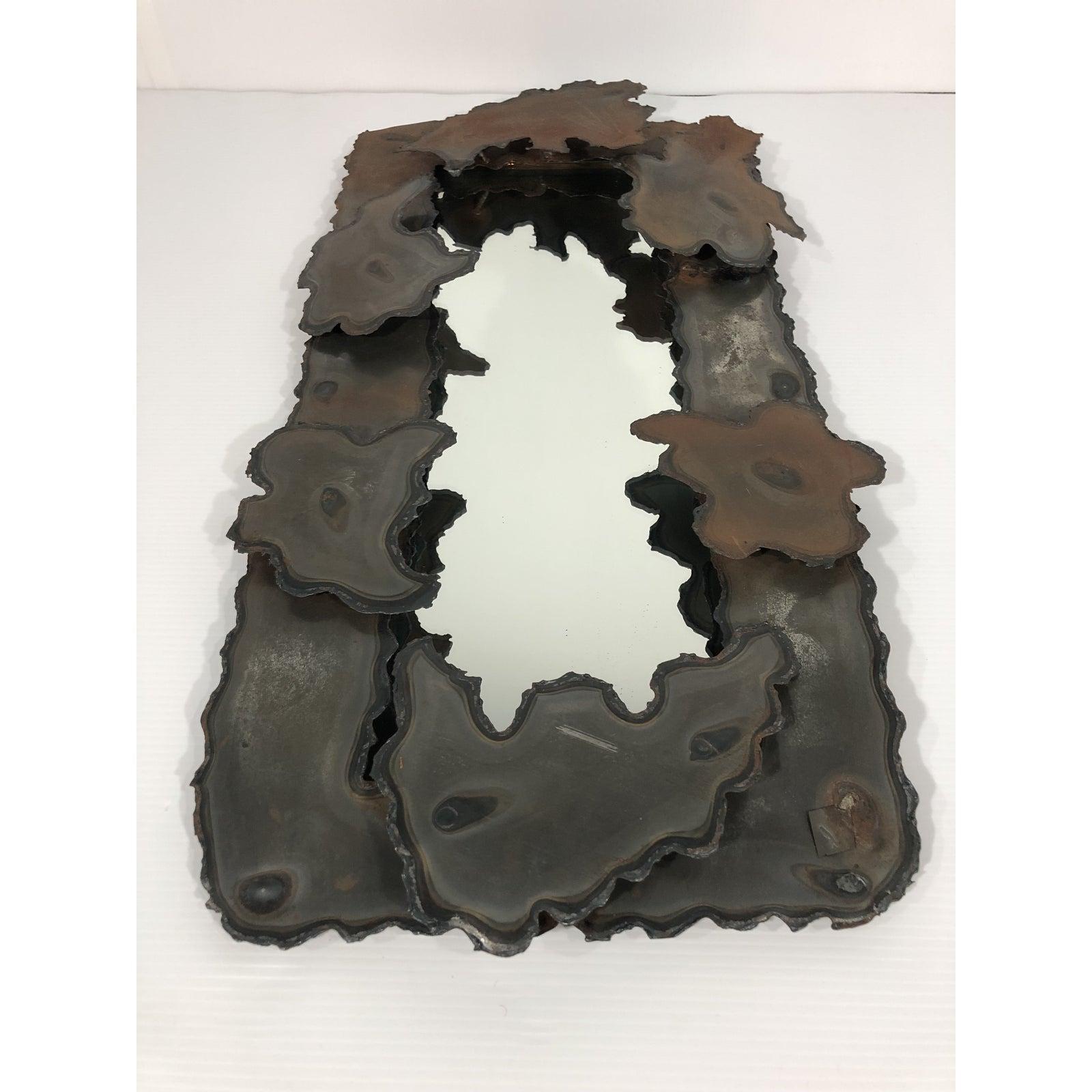 Artist Signed Brutalist Metal Wall Mirror For Sale 6