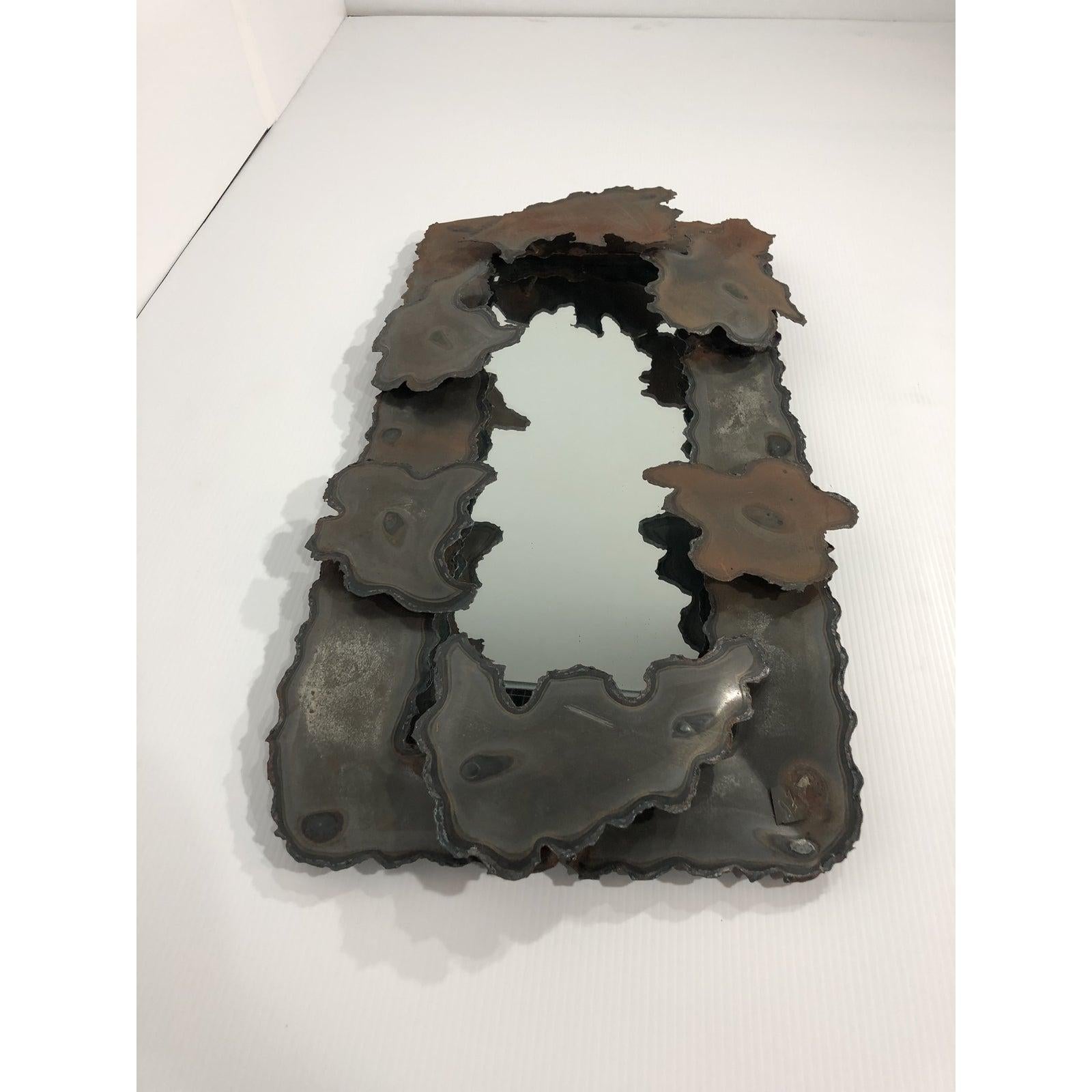 Artist Signed Brutalist Metal Wall Mirror In Good Condition For Sale In Miami, FL