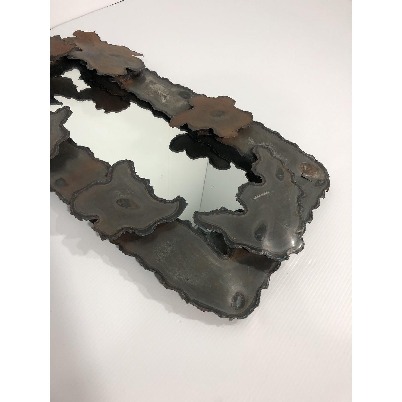 Steel Artist Signed Brutalist Metal Wall Mirror For Sale