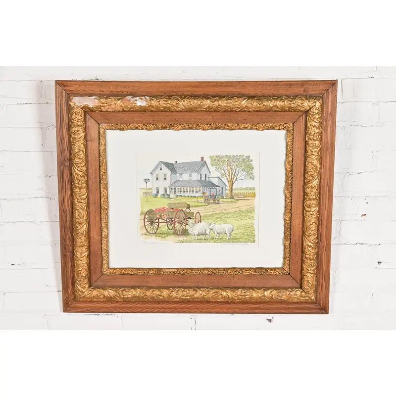 Américain Gravure encadrée, signée par l'artiste, 