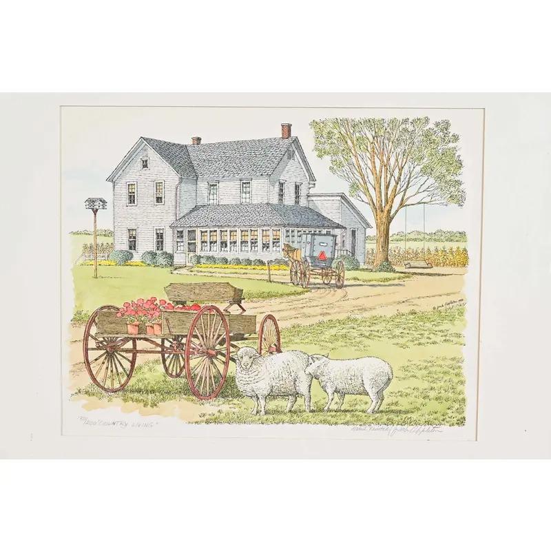 Bois doré Gravure encadrée, signée par l'artiste, 