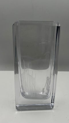 Artist Signed  EtcheBengt Edenfalk Skrufd Crystal Vase Swedish Modern