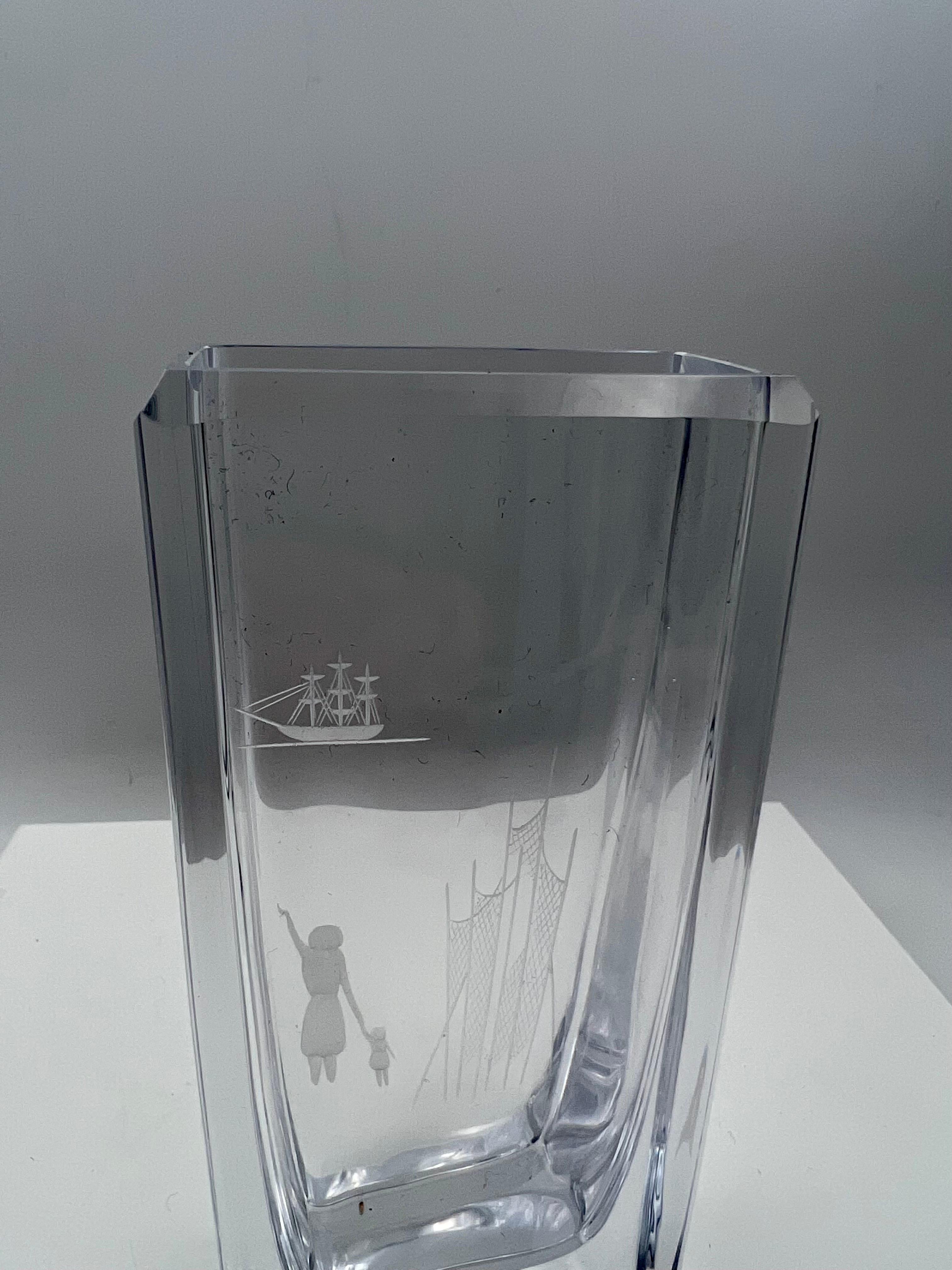 20th Century Artist Signed  EtcheBengt Edenfalk Skrufd Crystal Vase Swedish Modern For Sale