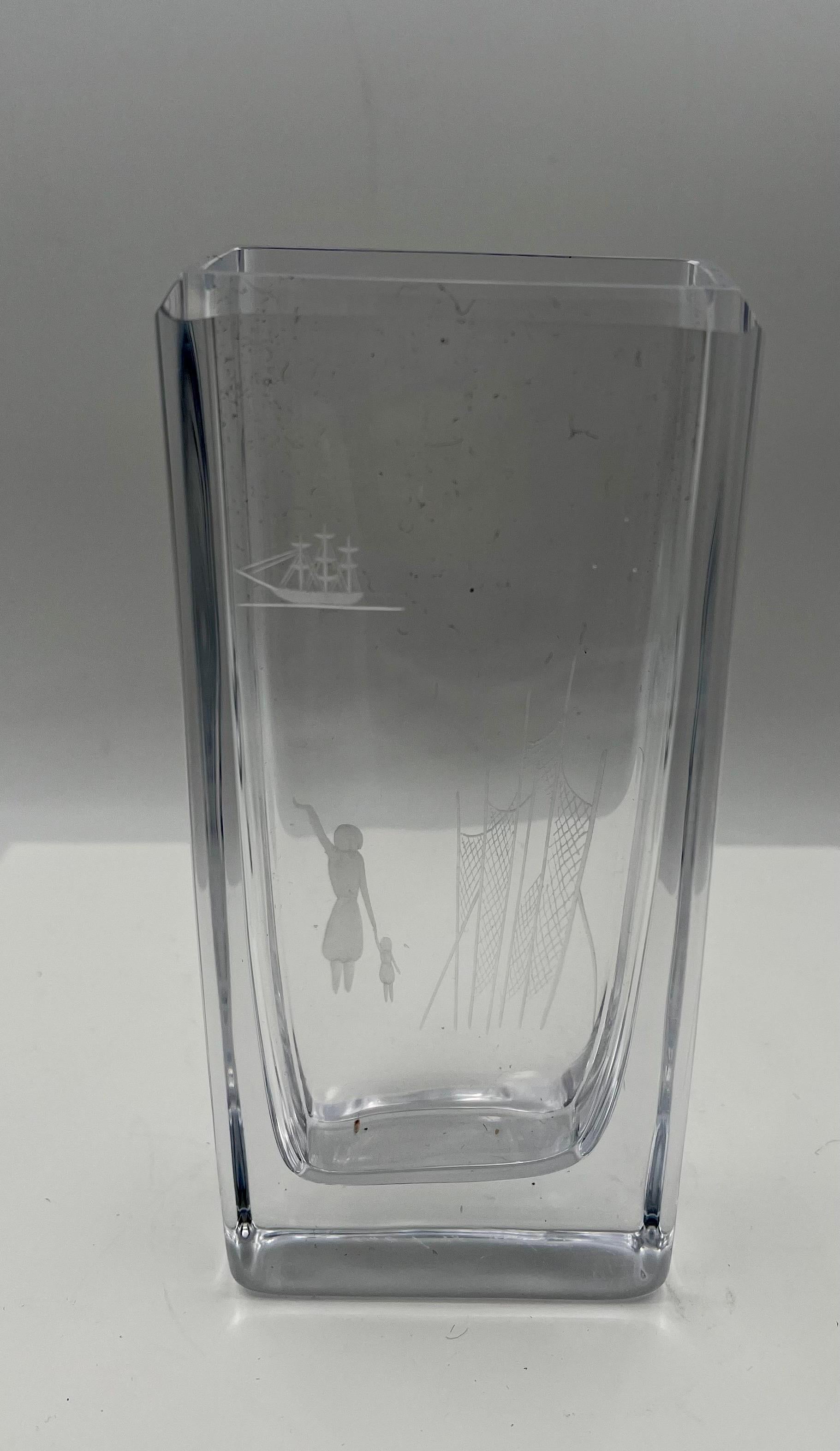 Artist Signed  EtcheBengt Edenfalk Skrufd Crystal Vase Swedish Modern For Sale 1