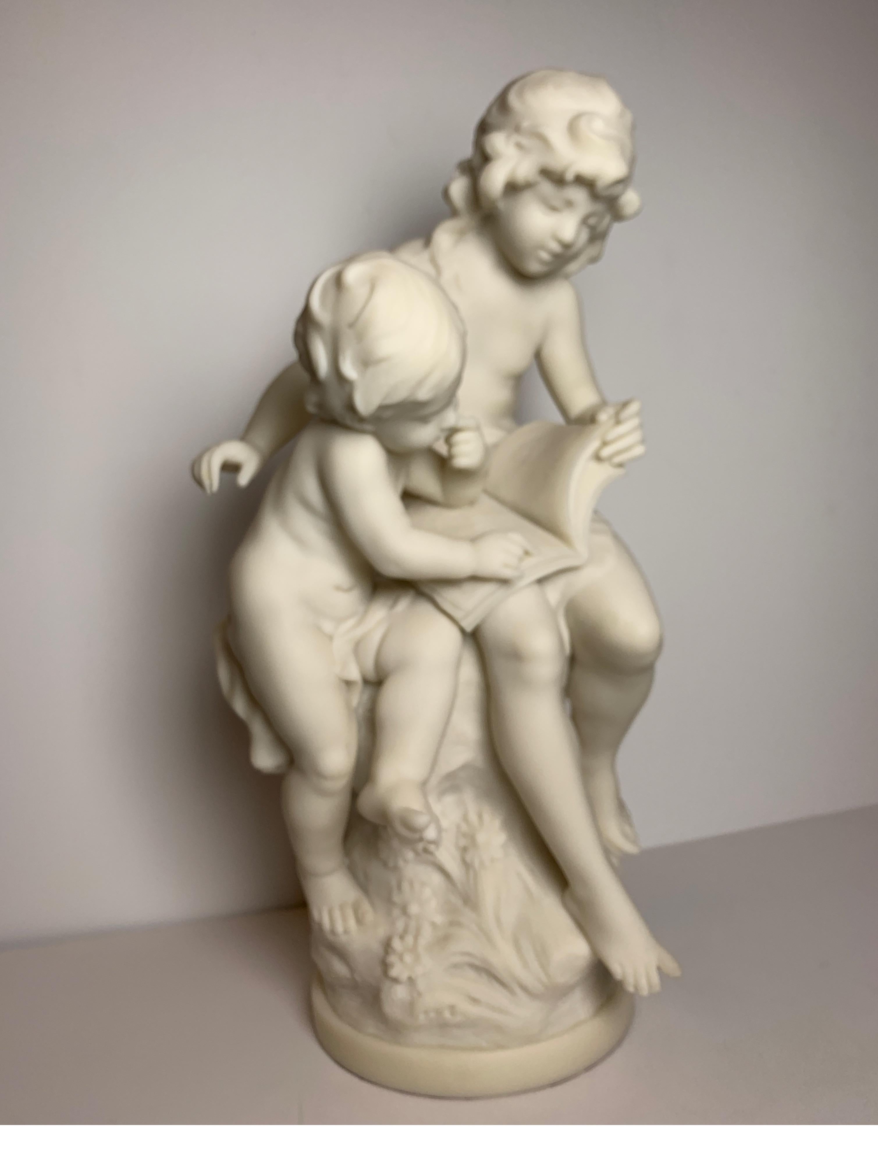 Artist signed French Marble Sculpture of Siblings by Auguste Moreau 9
