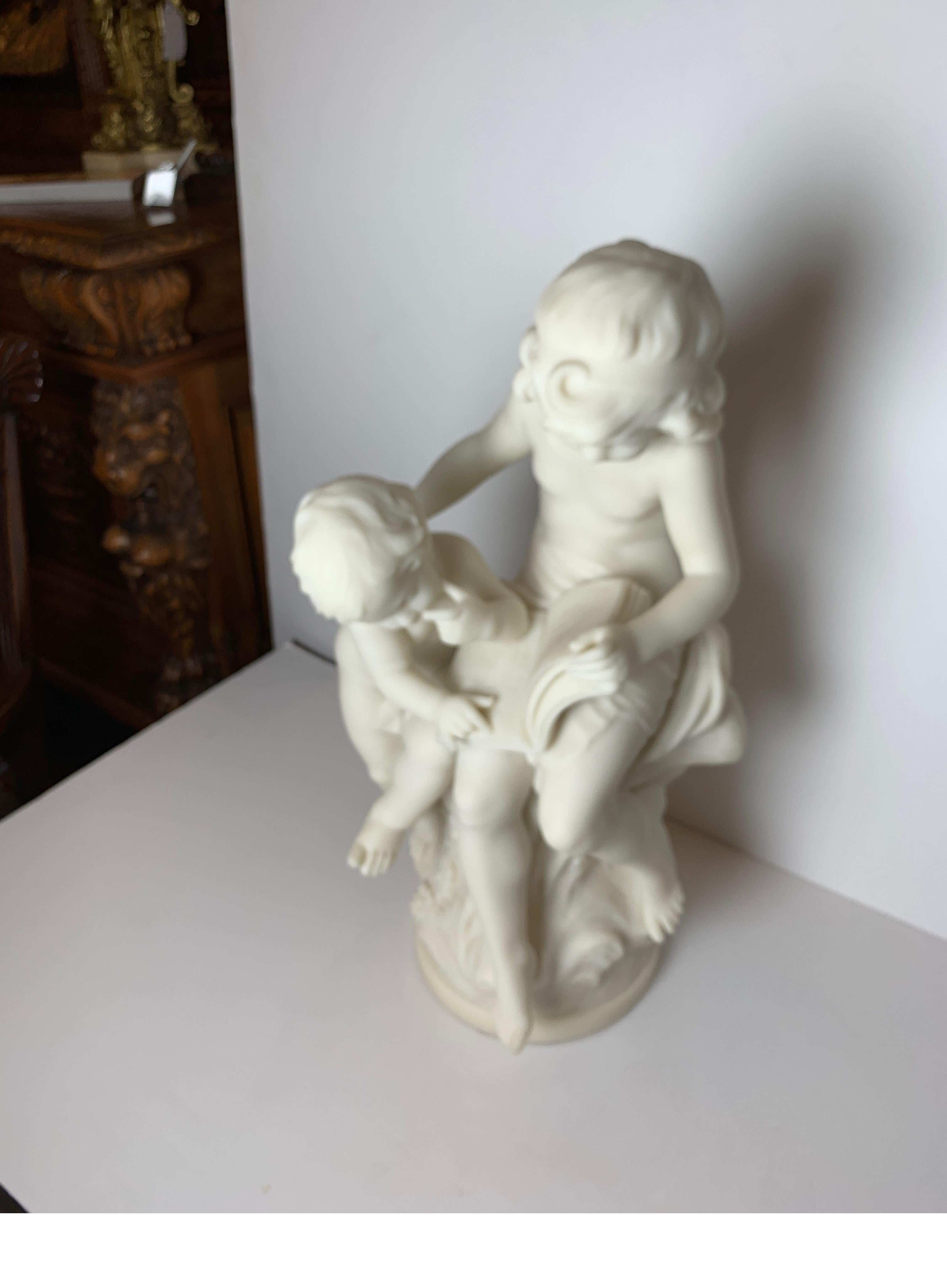 Artist signed French Marble Sculpture of Siblings by Auguste Moreau 11