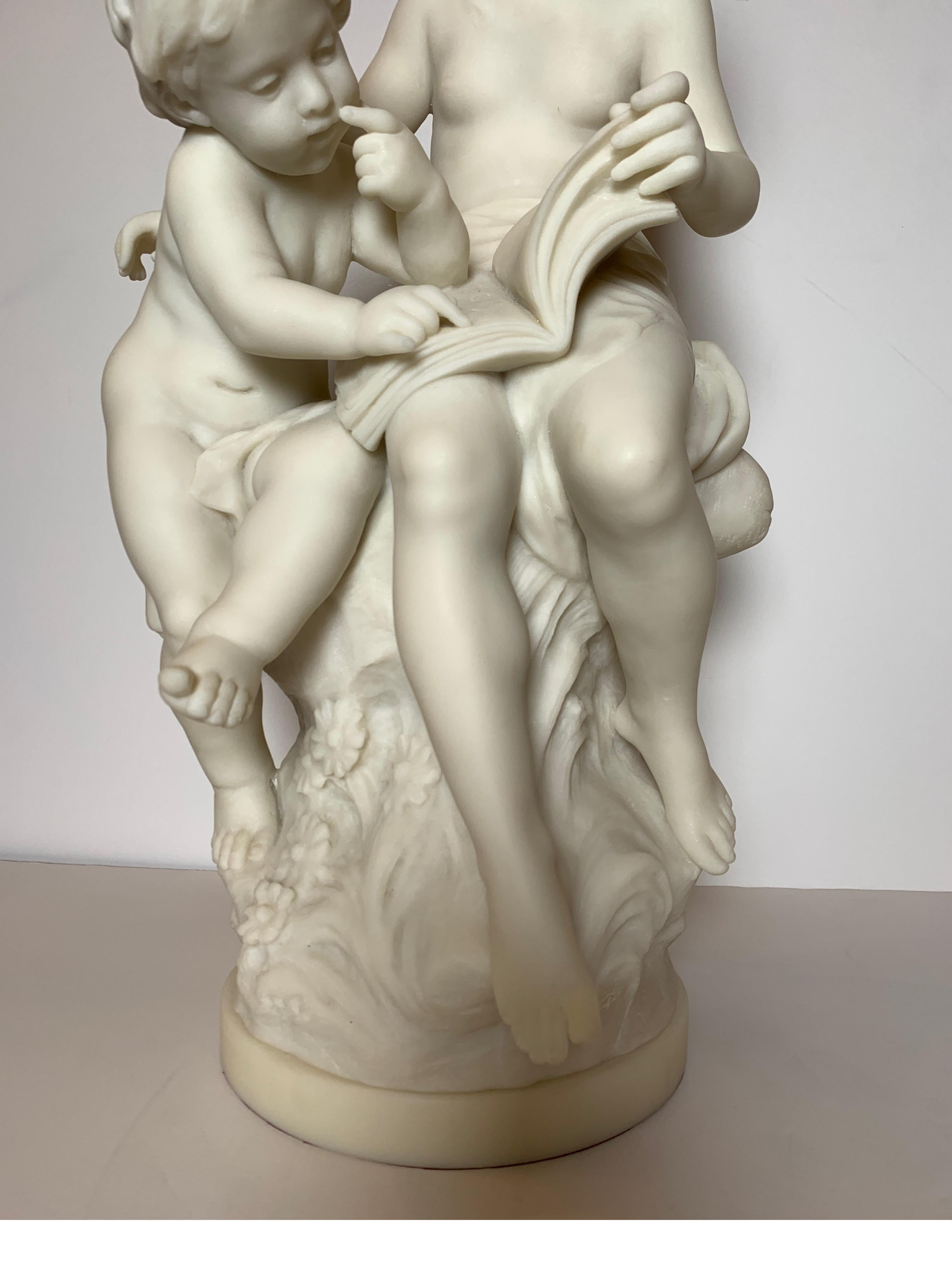 Late 19th Century Artist signed French Marble Sculpture of Siblings by Auguste Moreau