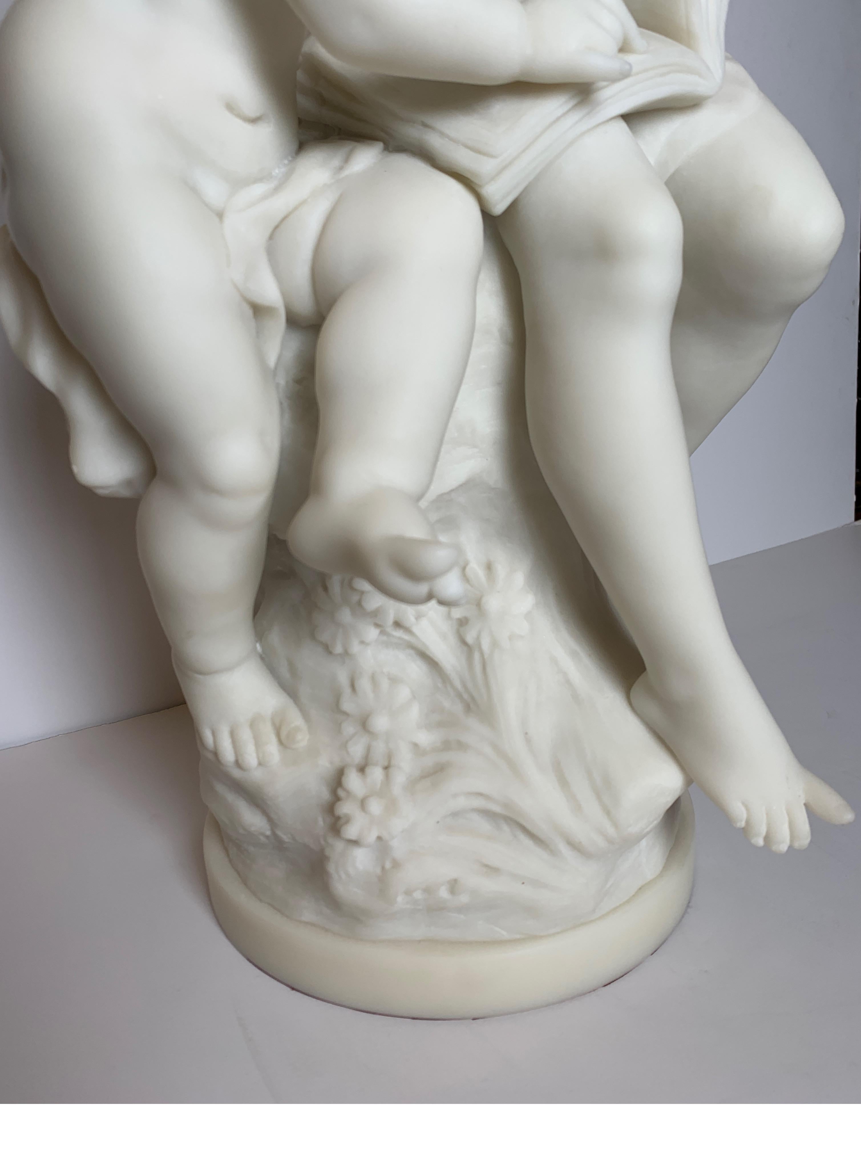 Artist signed French Marble Sculpture of Siblings by Auguste Moreau 2