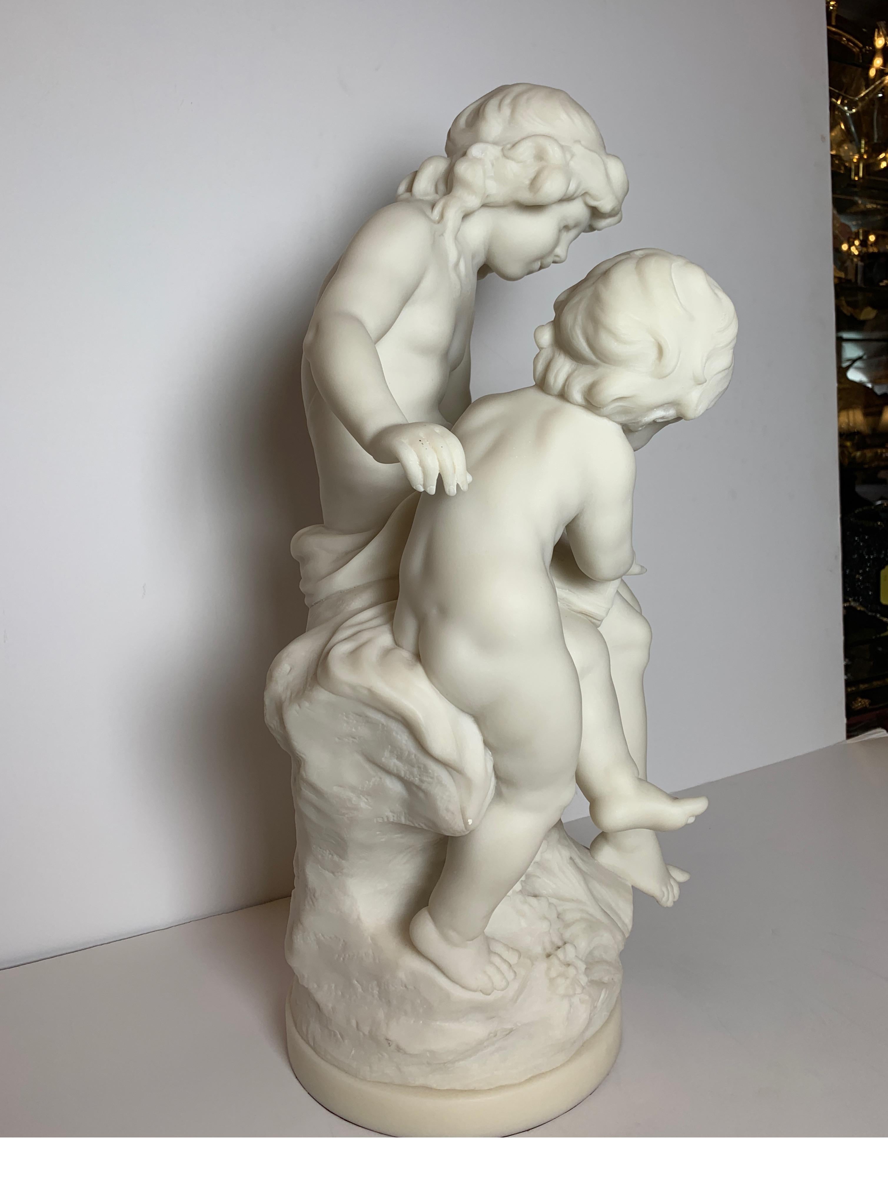 Artist signed French Marble Sculpture of Siblings by Auguste Moreau 3