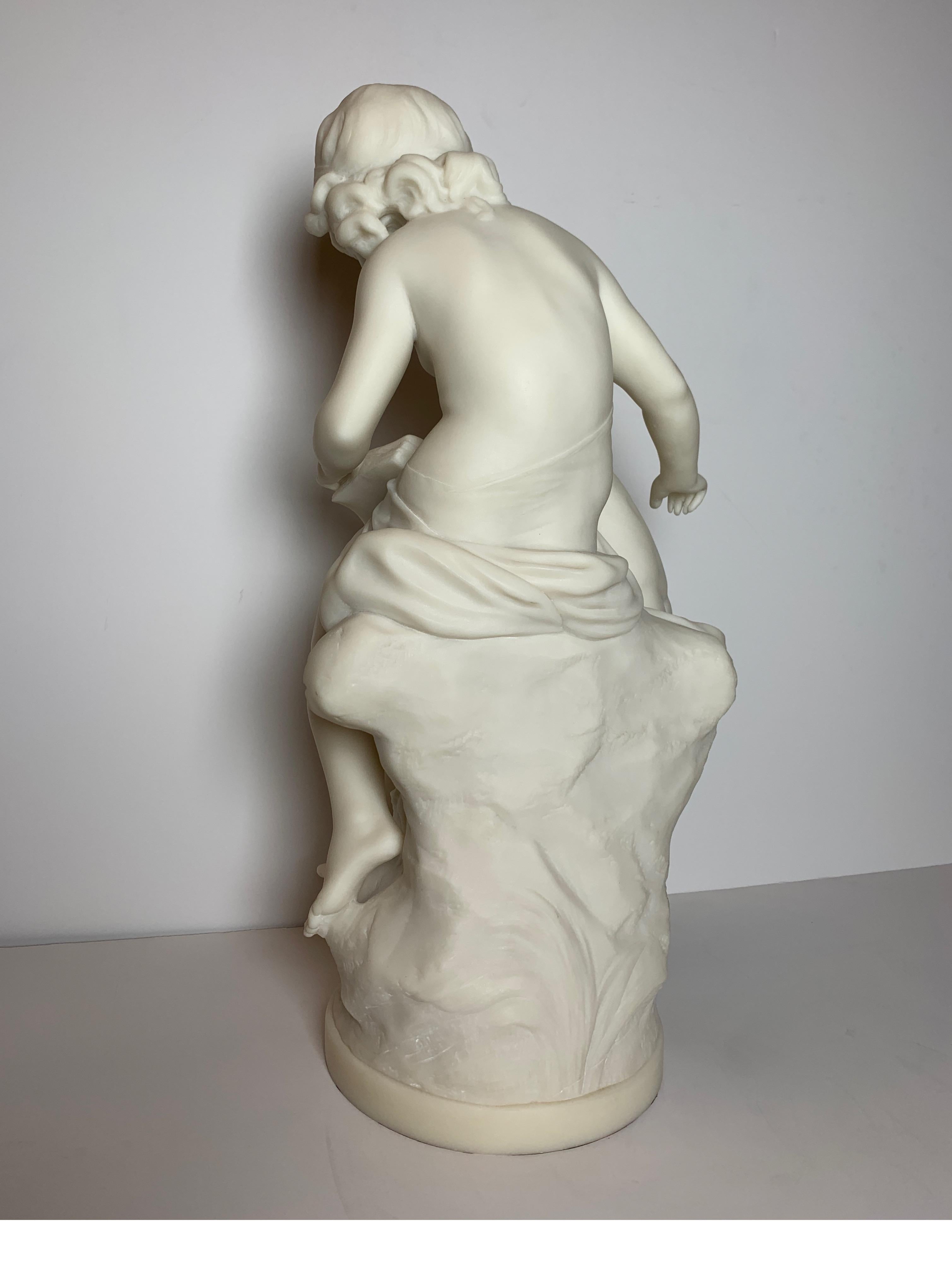 Artist signed French Marble Sculpture of Siblings by Auguste Moreau 4