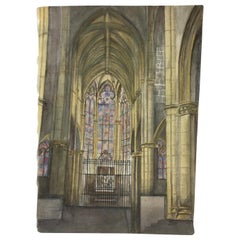 Artist Signed French Painting, Eglise Saint Martin, D' Ambierle, France