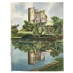 Artist Signed French Painting, Medieval Fortress of Bourbon l' Archambault