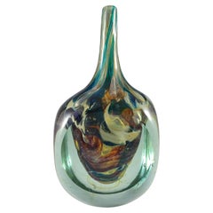 ARTISTA Firmado Mdina "Tigre" Eric Dobson 1976 Jarrón cúbico de cristal
