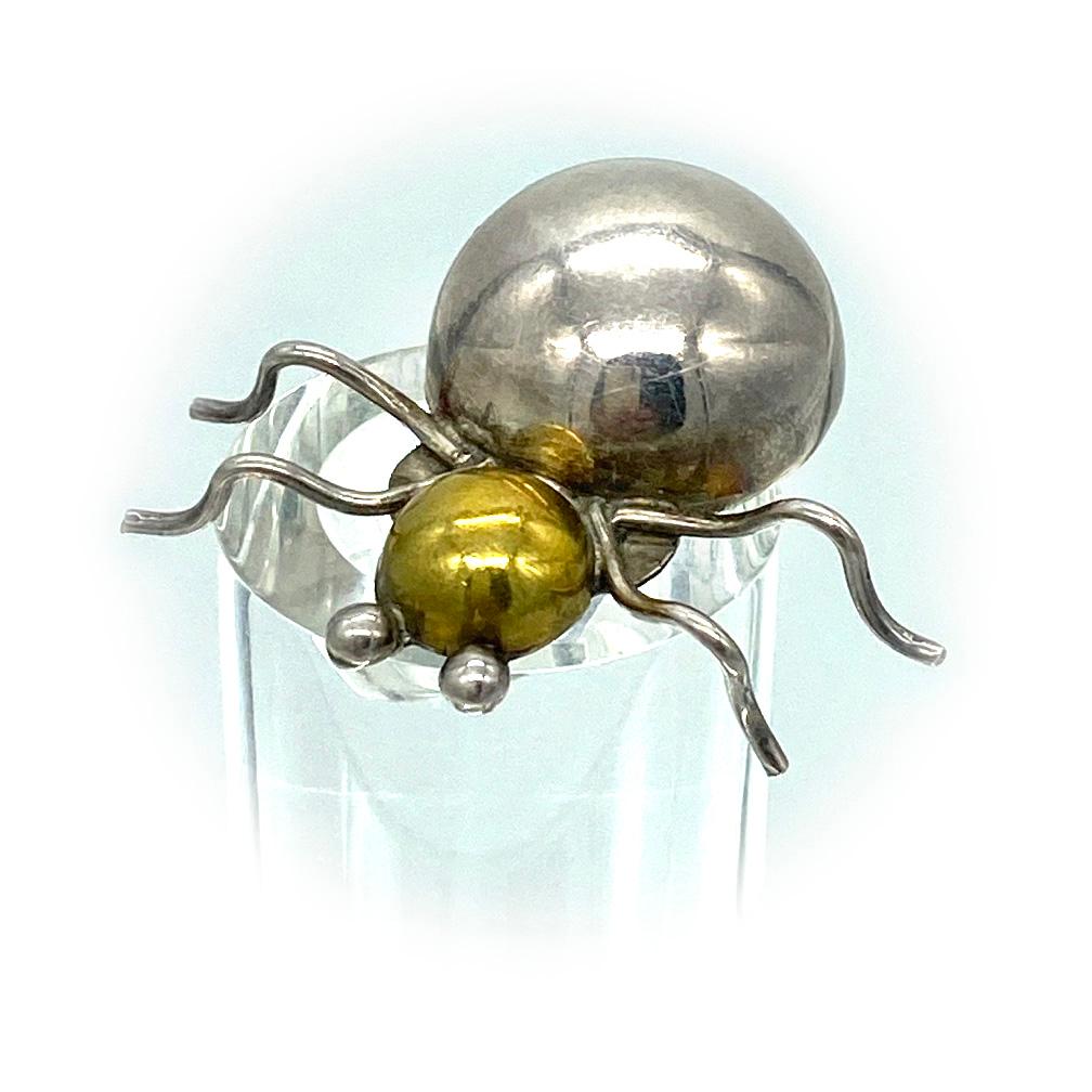 Artisan Artist Signed Mexico Sterling Bug Pin For Sale