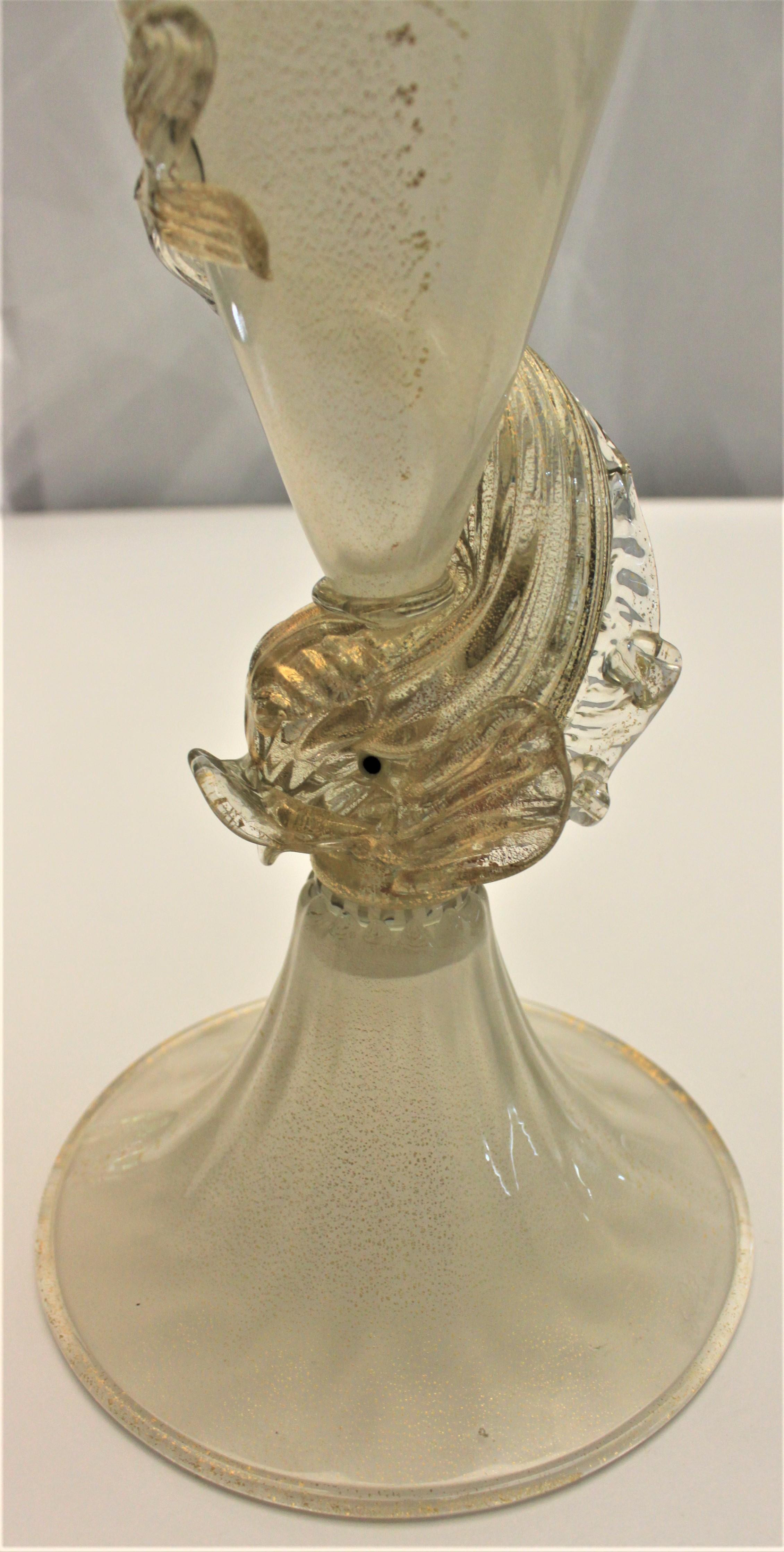 Artist Signed Midcentury Murano Art Glass Vase with Applied Fish or Dolphin 3