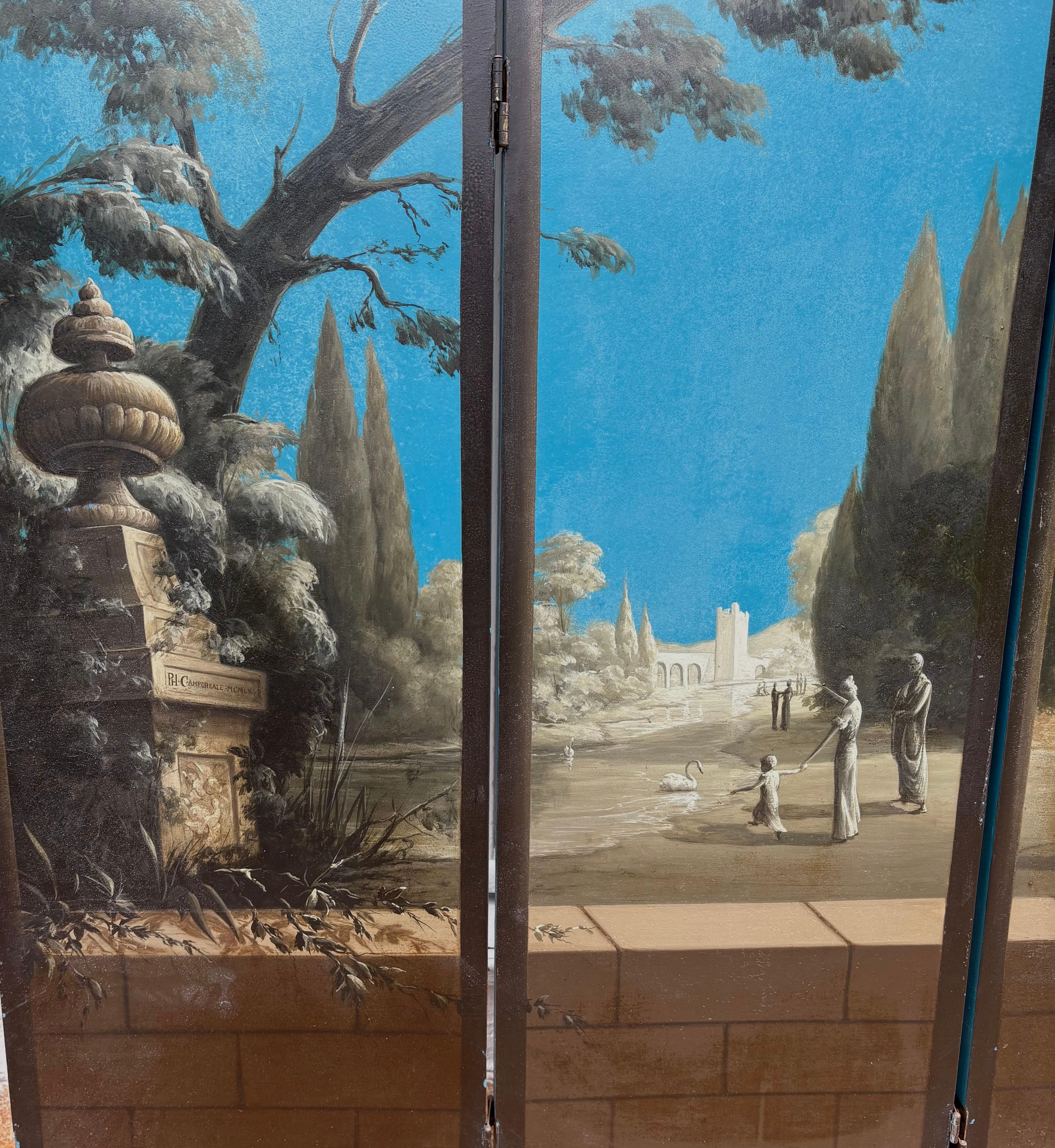 Paravent signé par un artiste, style néoclassique du milieu du siècle, peint de manière fantaisiste en vente 5