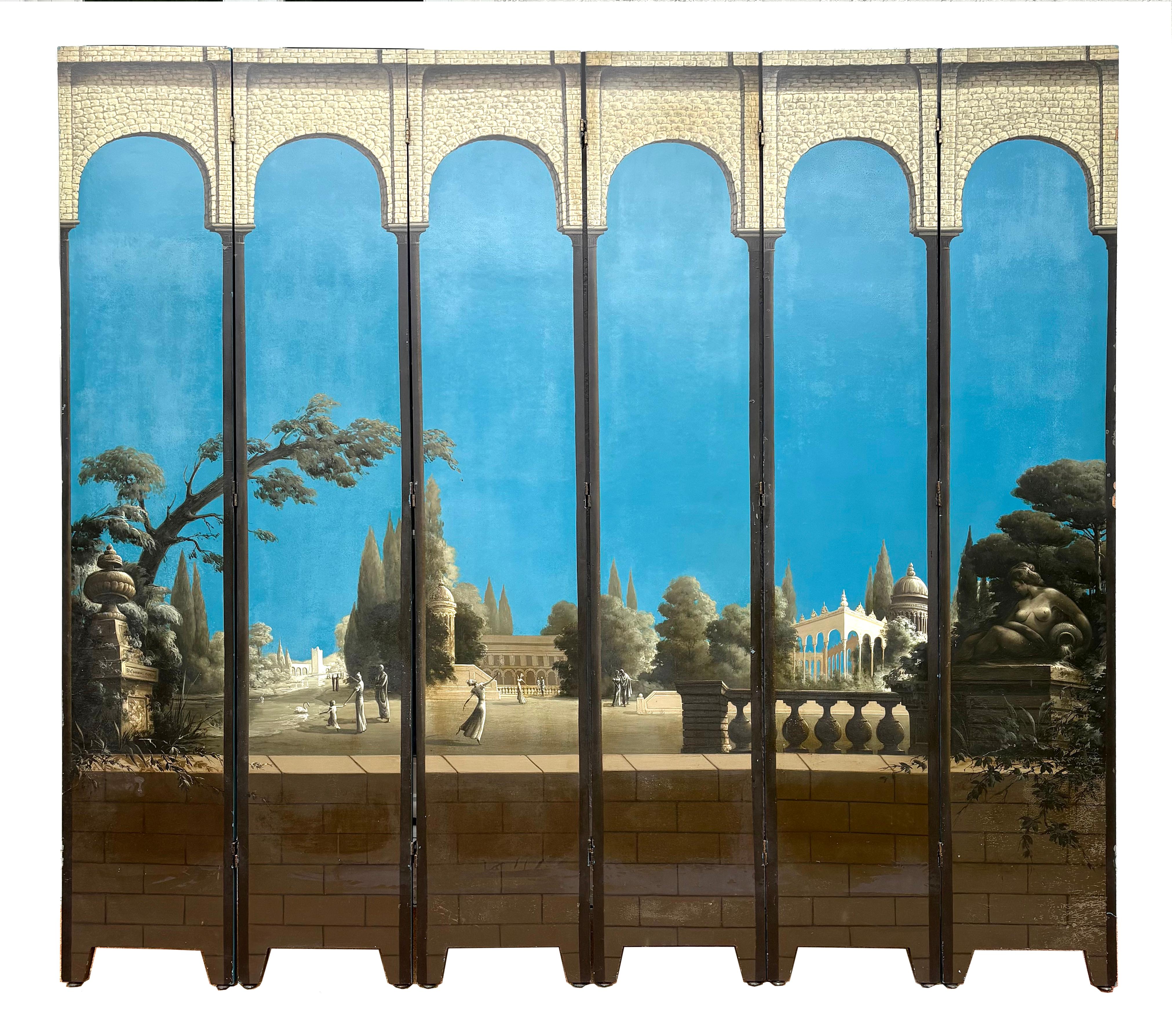   NOTE :  Nous ne sommes pas en mesure de classer l'artiste sur le form A de 1stdibs car le site ne reconnaît pas le nom de l'artiste.  

Ce paravent a été peint, signé et daté par l'artiste Philip Camporeale en tant que commande pour un couple en
