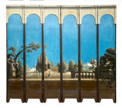 Artist Signed MidCentury Neoclassical Style Fantasy Painted Screen