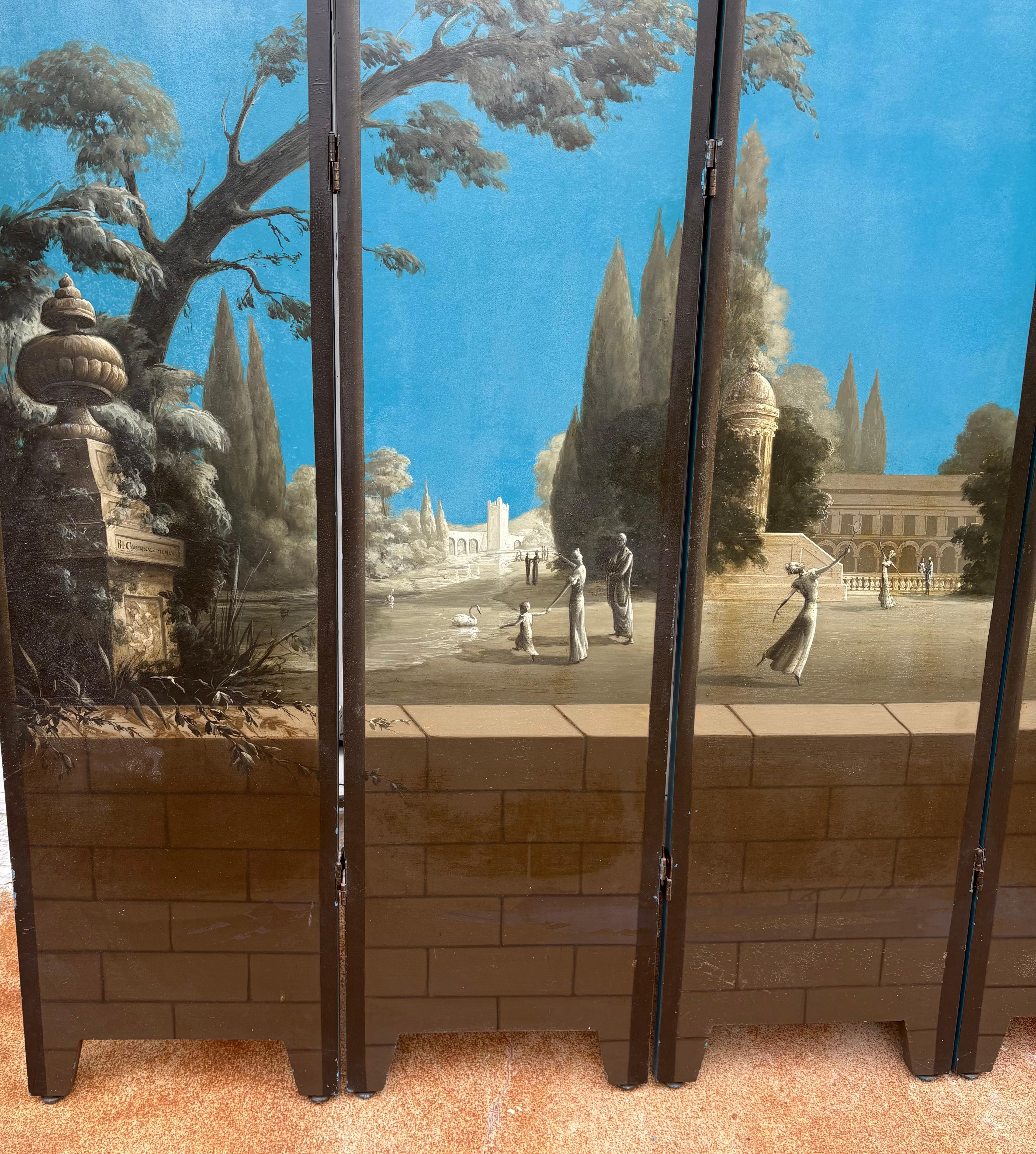 Néoclassique Paravent signé par un artiste, style néoclassique du milieu du siècle, peint de manière fantaisiste en vente