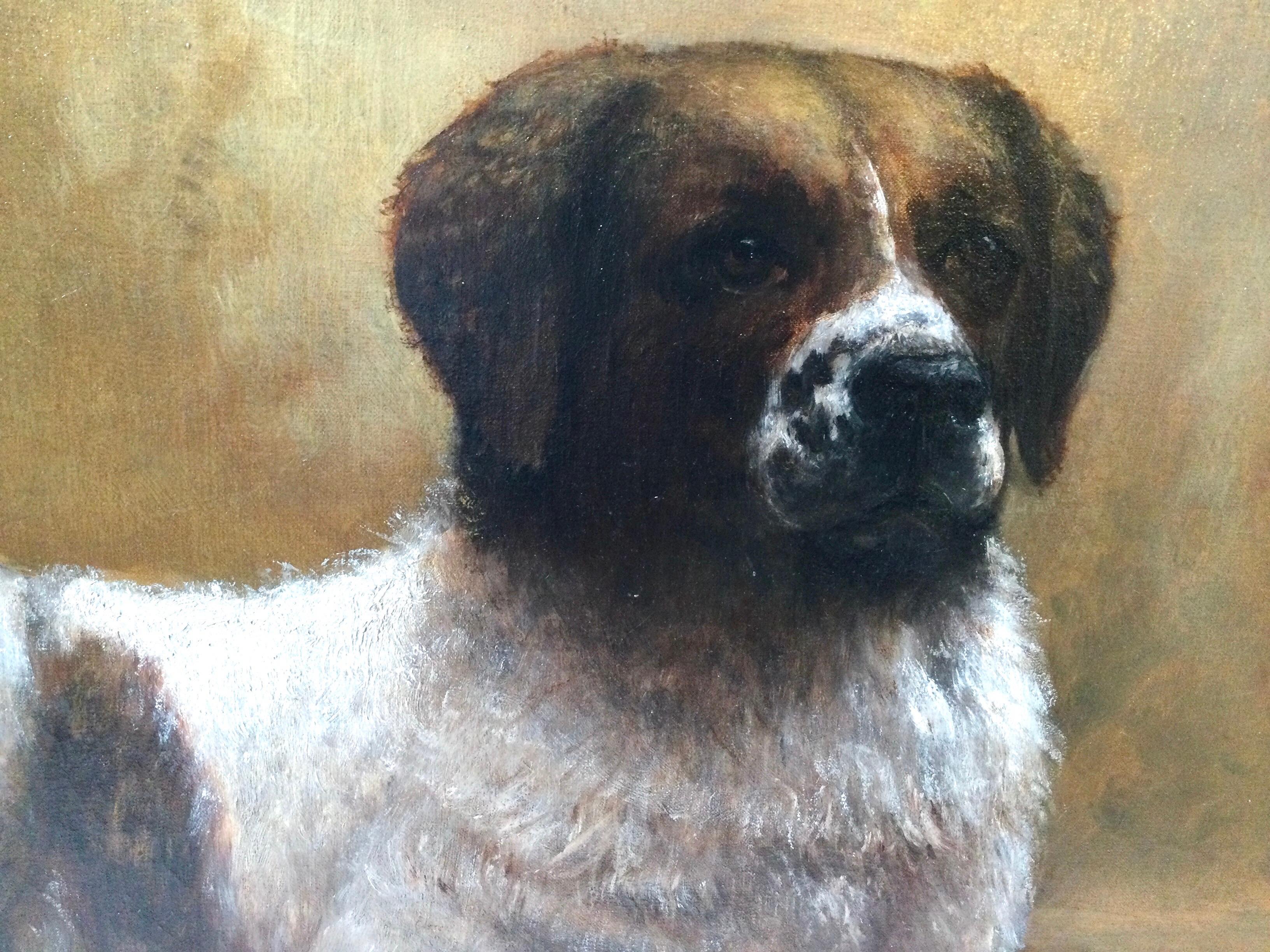 Artist Signed Oil on Canvas of a Saint Bernard Dog, Dated 1903 In Good Condition In Lambertville, NJ