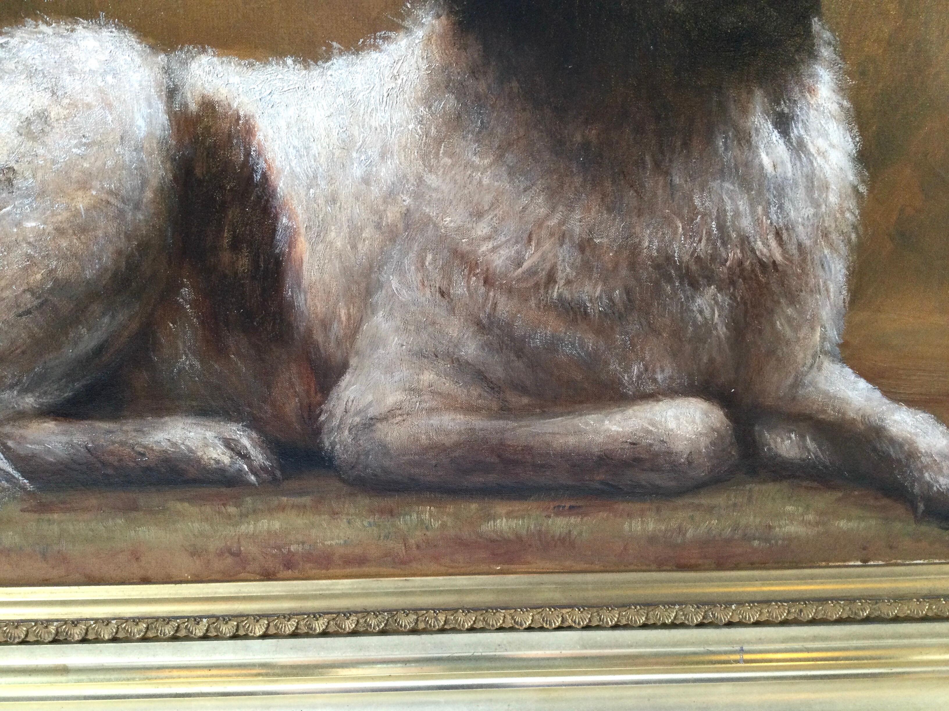 Early 20th Century Artist Signed Oil on Canvas of a Saint Bernard Dog, Dated 1903