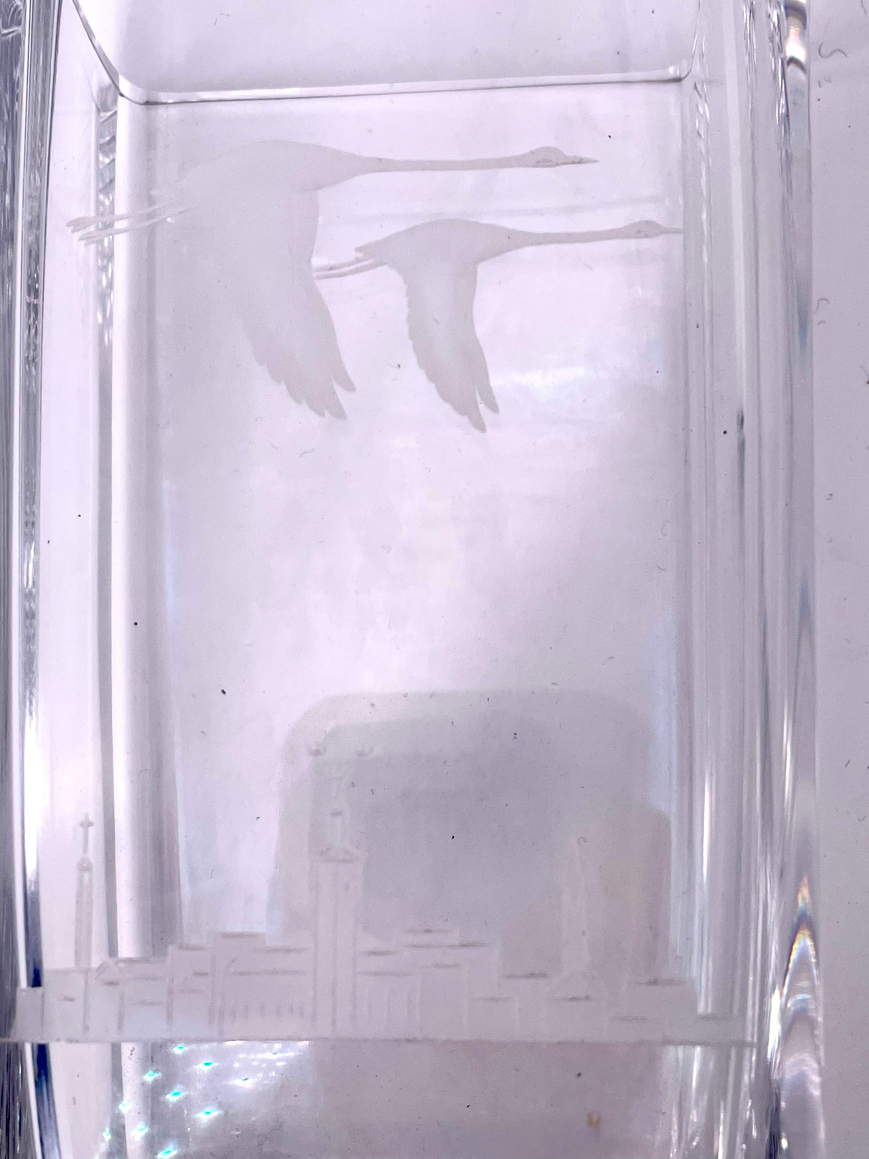 Artist Signed Orrefors Etched Crystal Vase In Excellent Condition In San Diego, CA
