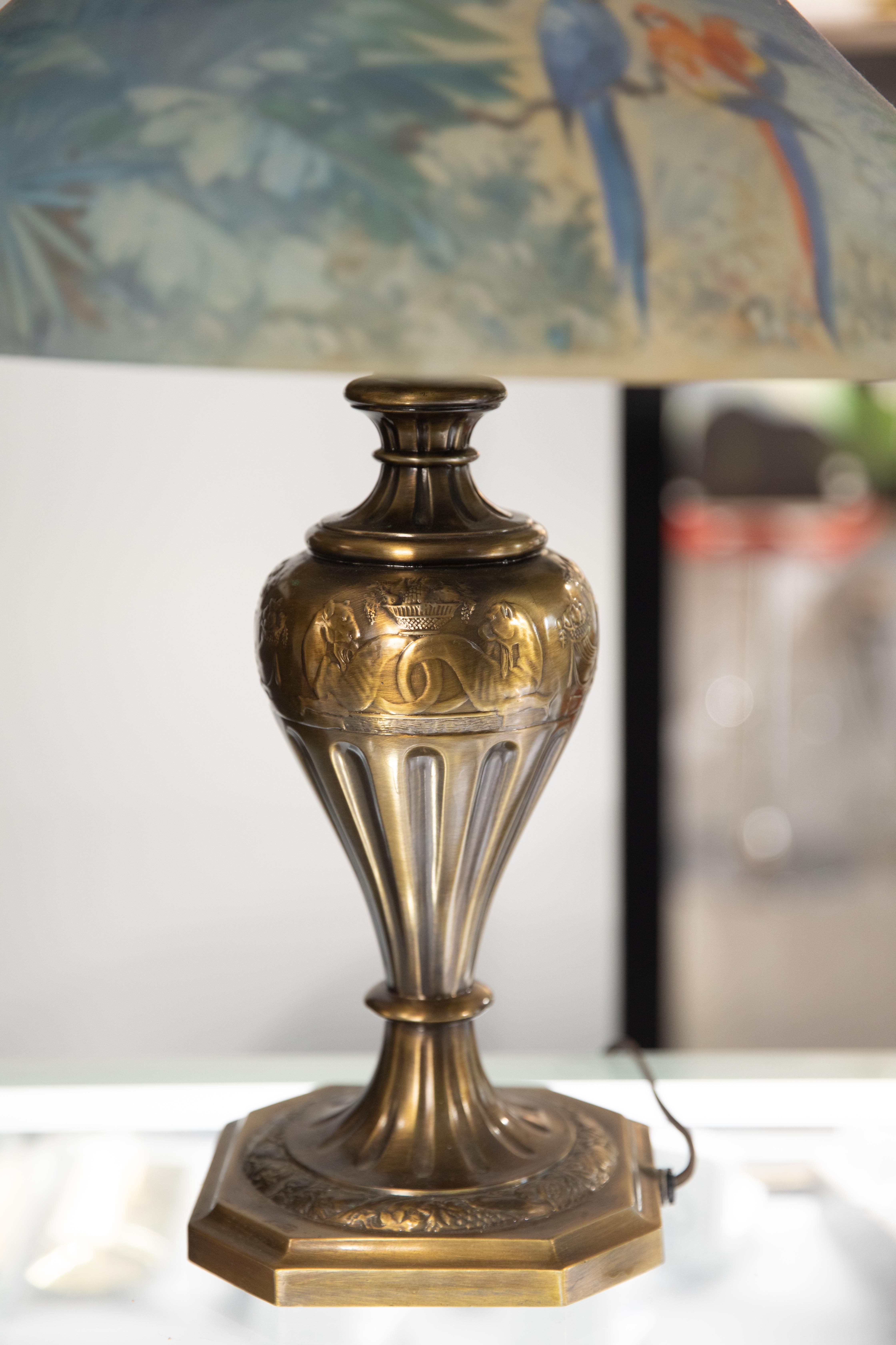 Art Deco Artist Signed Pairpoint Reverse Painted Lamp, circa 1920s