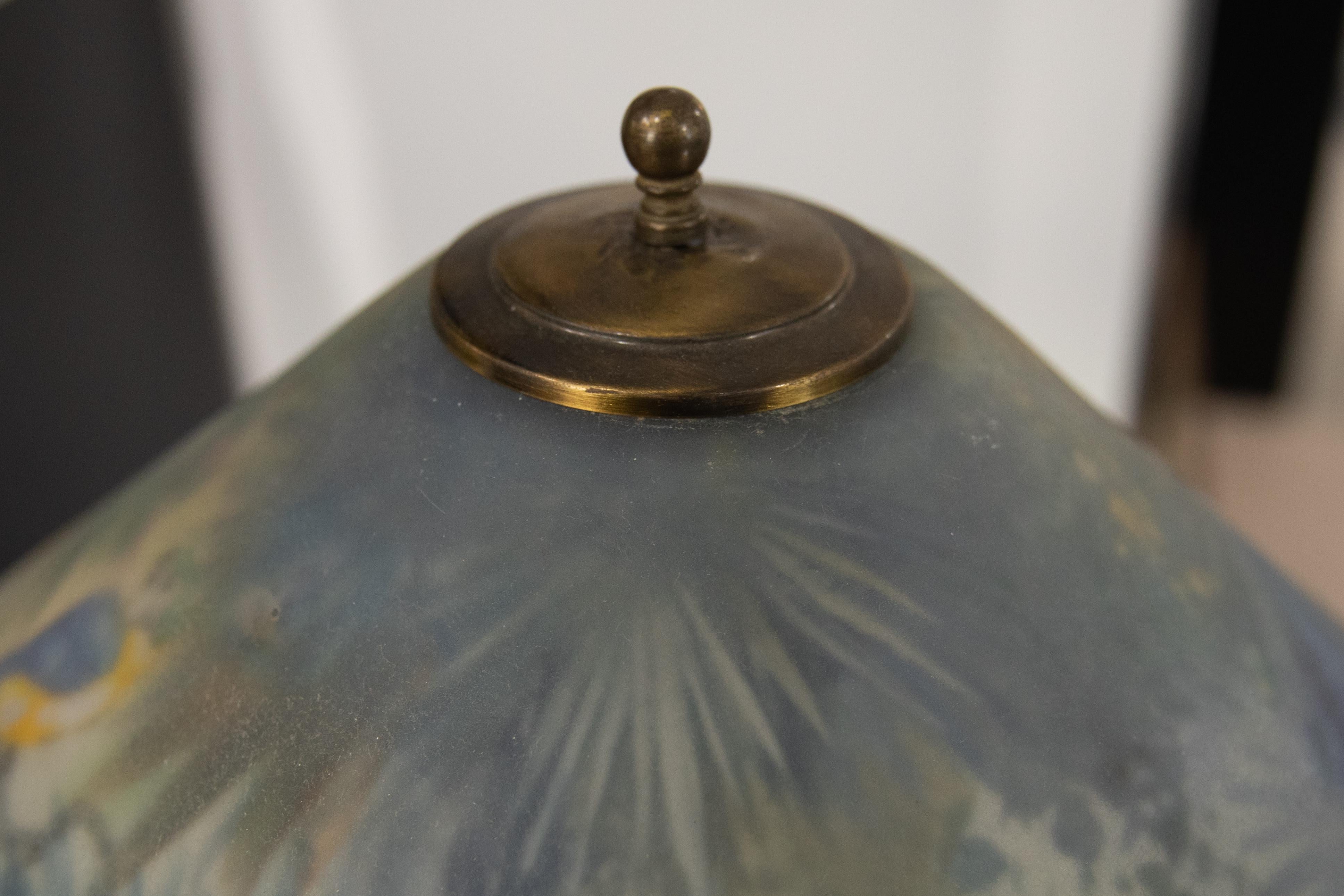Early 20th Century Artist Signed Pairpoint Reverse Painted Lamp, circa 1920s