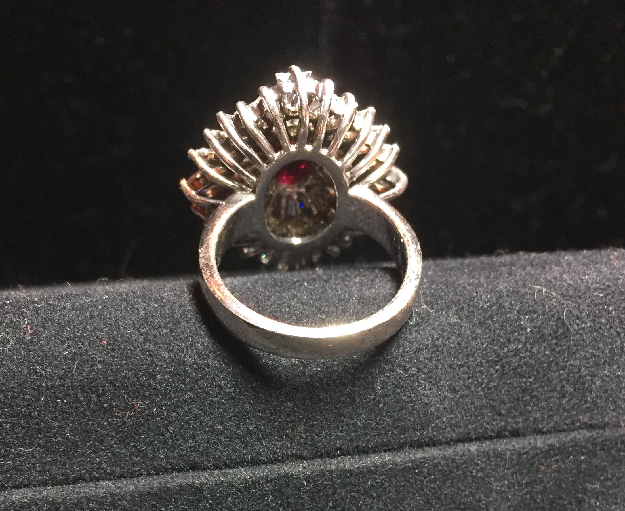Artist-Signed Sterling, Cubic Zirconia & Synthetic Ruby Cocktail Ring 1970s For Sale 8