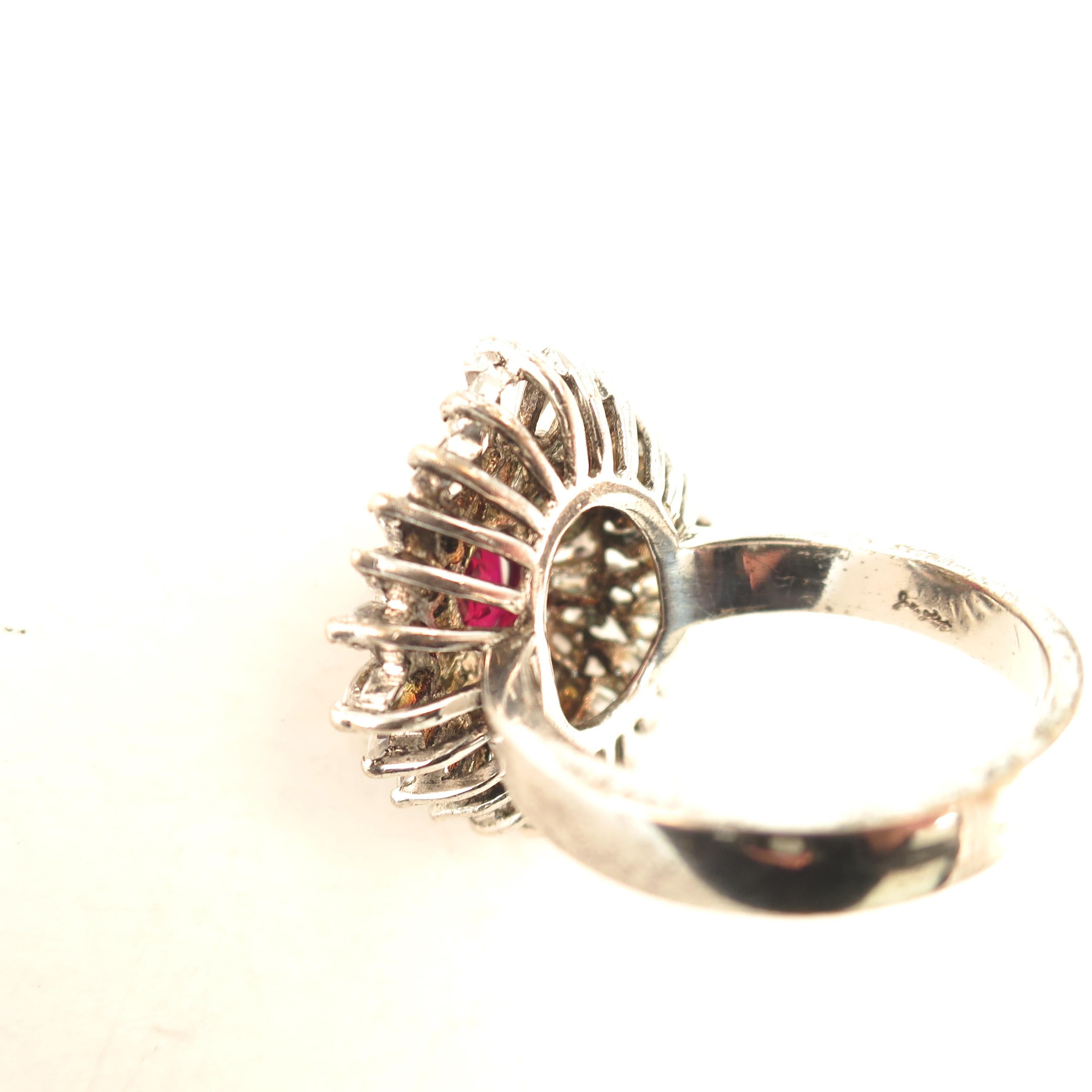 Artist-Signed Sterling, Cubic Zirconia & Synthetic Ruby Cocktail Ring 1970s For Sale 9