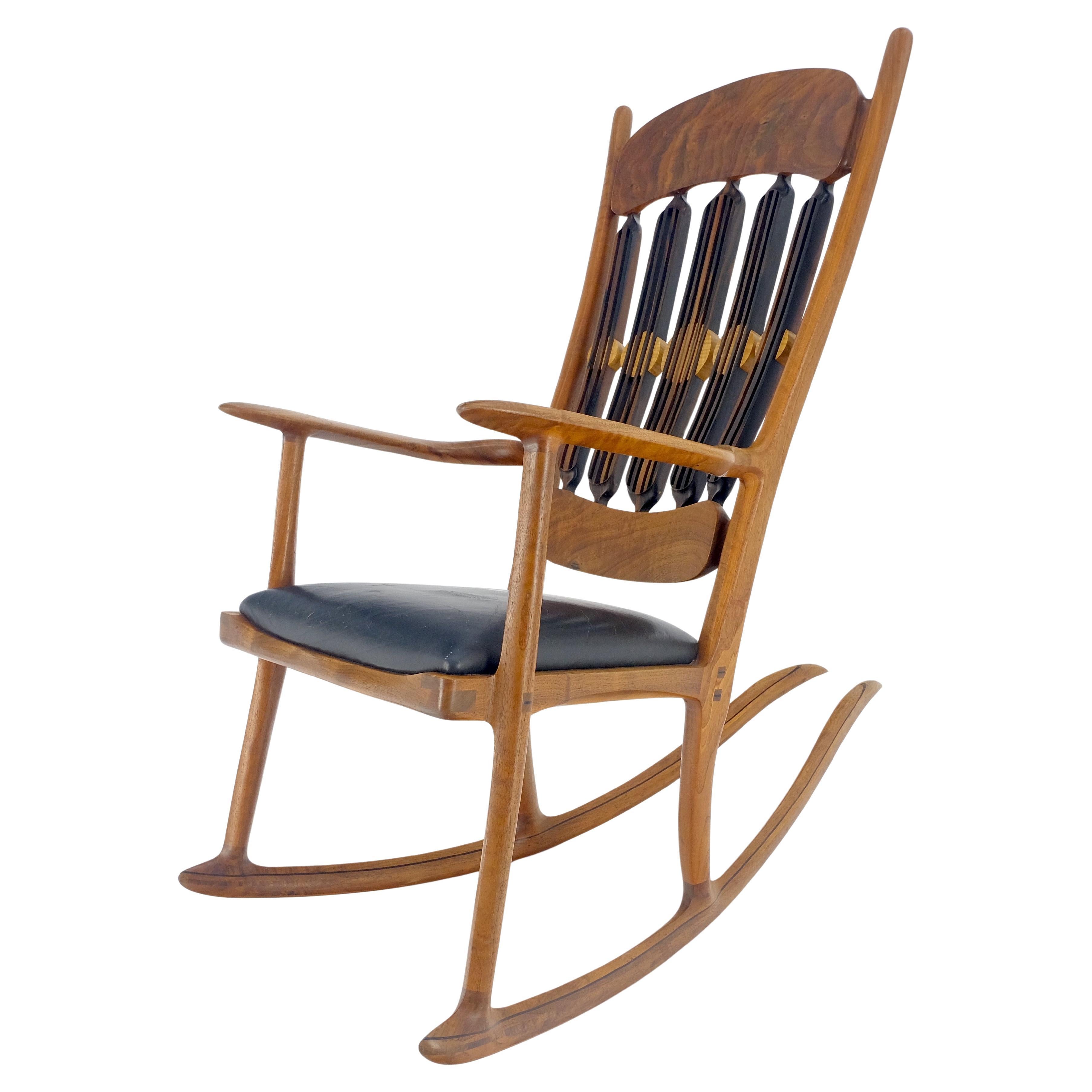 Artist Signed Studio Made Solid Oiled Walnut Arm Rocking Chair MINT For Sale