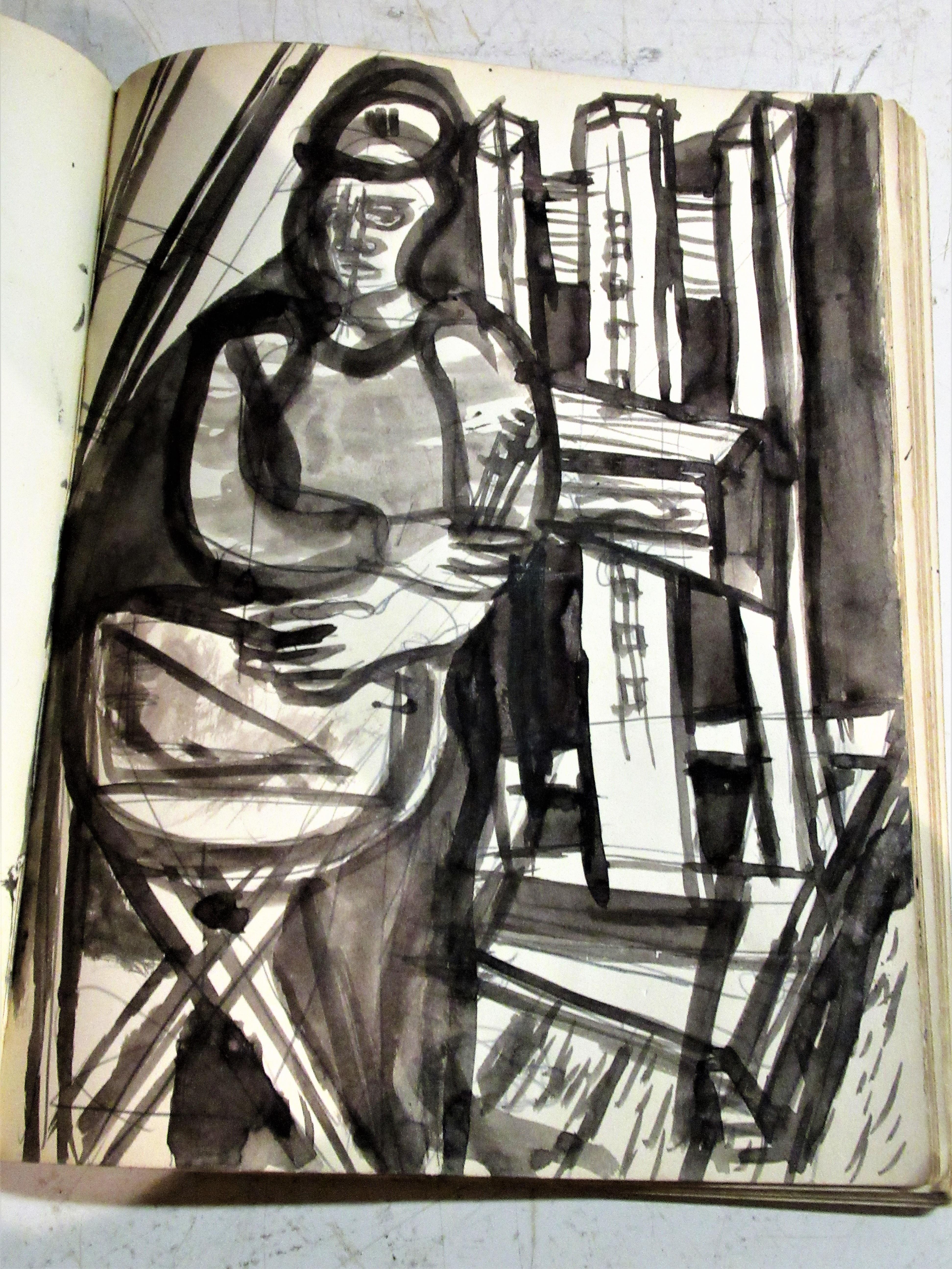 Mid-Century Modern Artist Sketchbook of Original Abstract Cubist Gouache Paintings, 1948