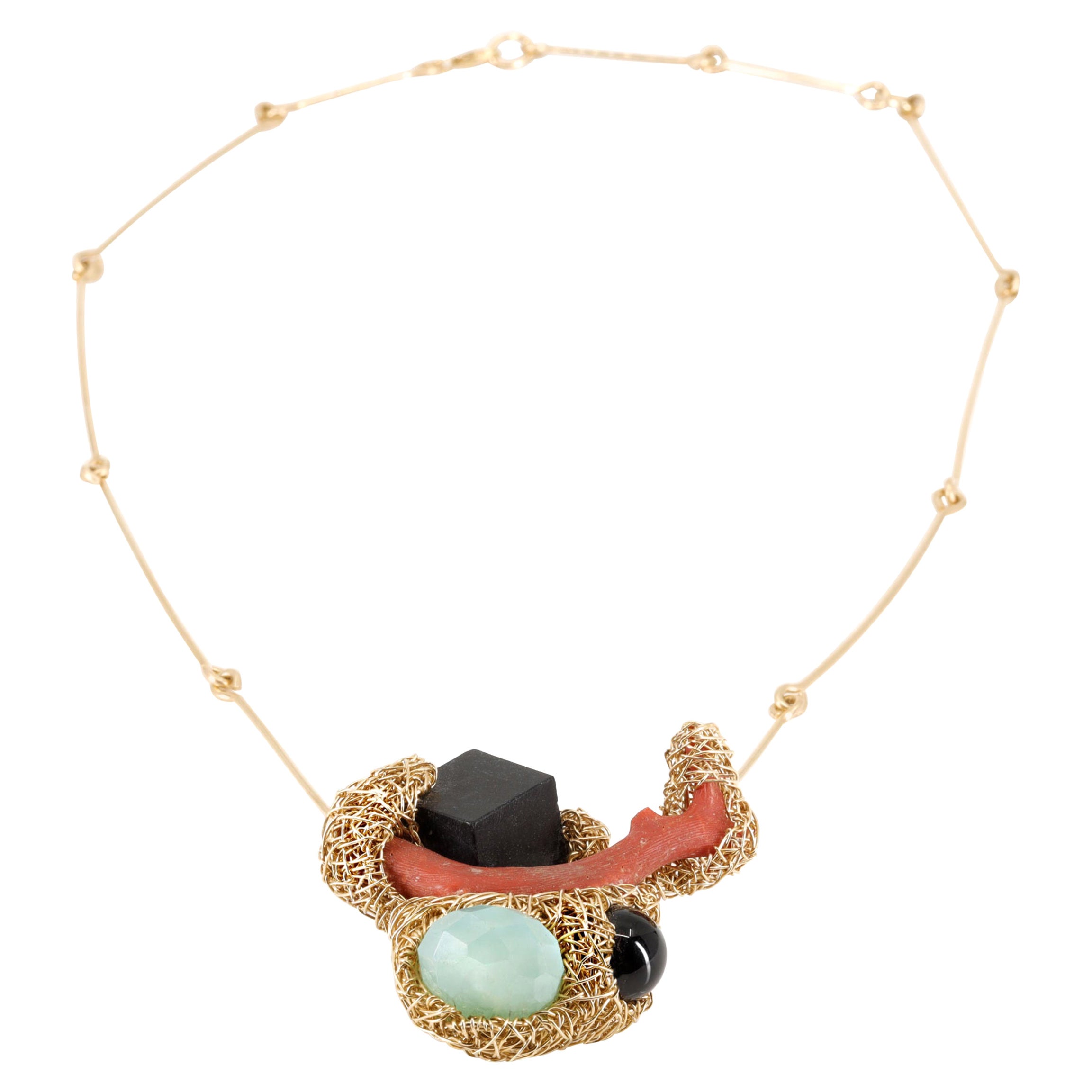 Artist Statement Coral & Multi-Stone Cocktail Necklace in 14 Kt Gold F One-Off