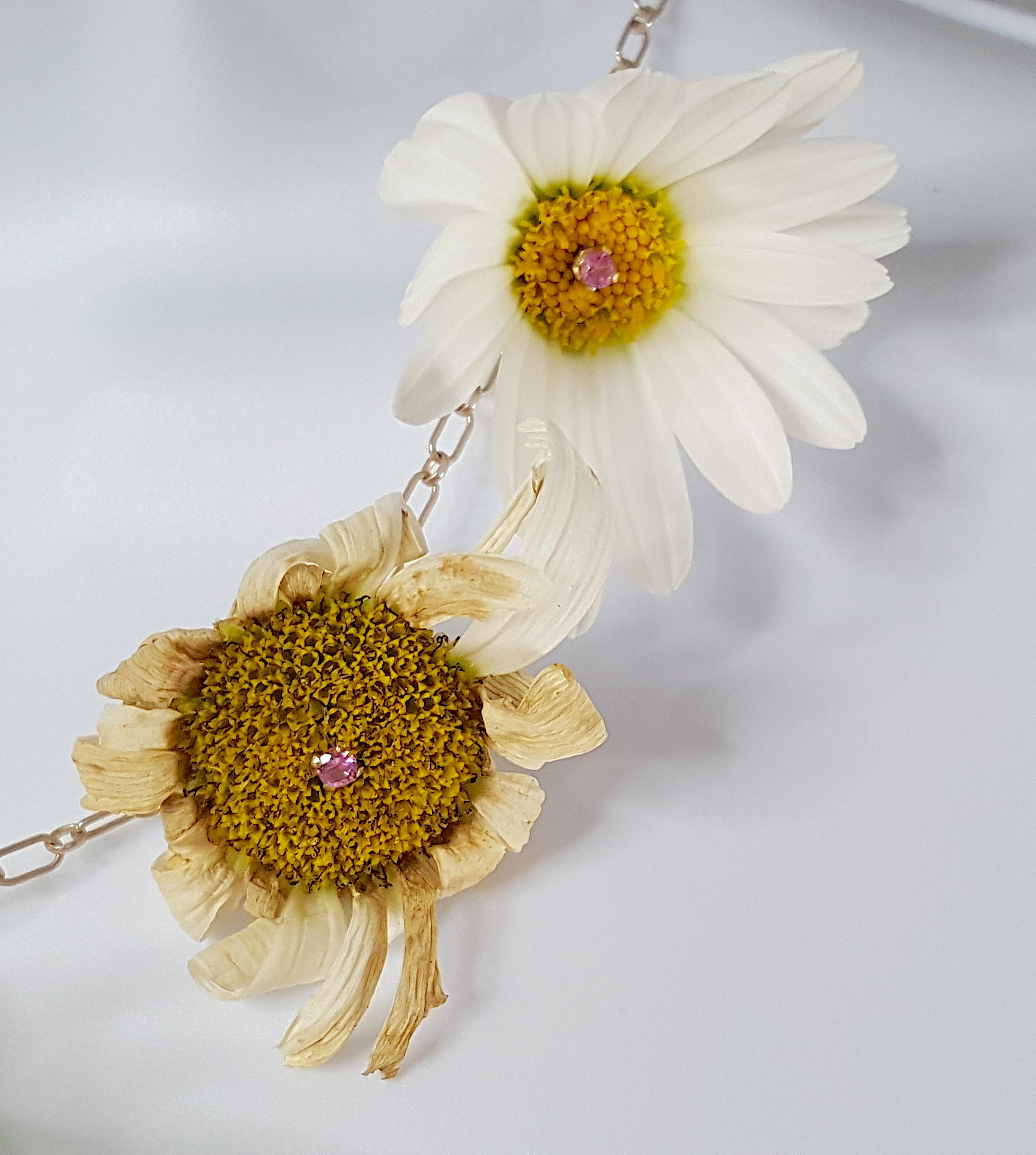 Artisan Artist1990s Sterling GardenOfTimePendants ForFreshFlowers Jewelers'Werk Necklace For Sale