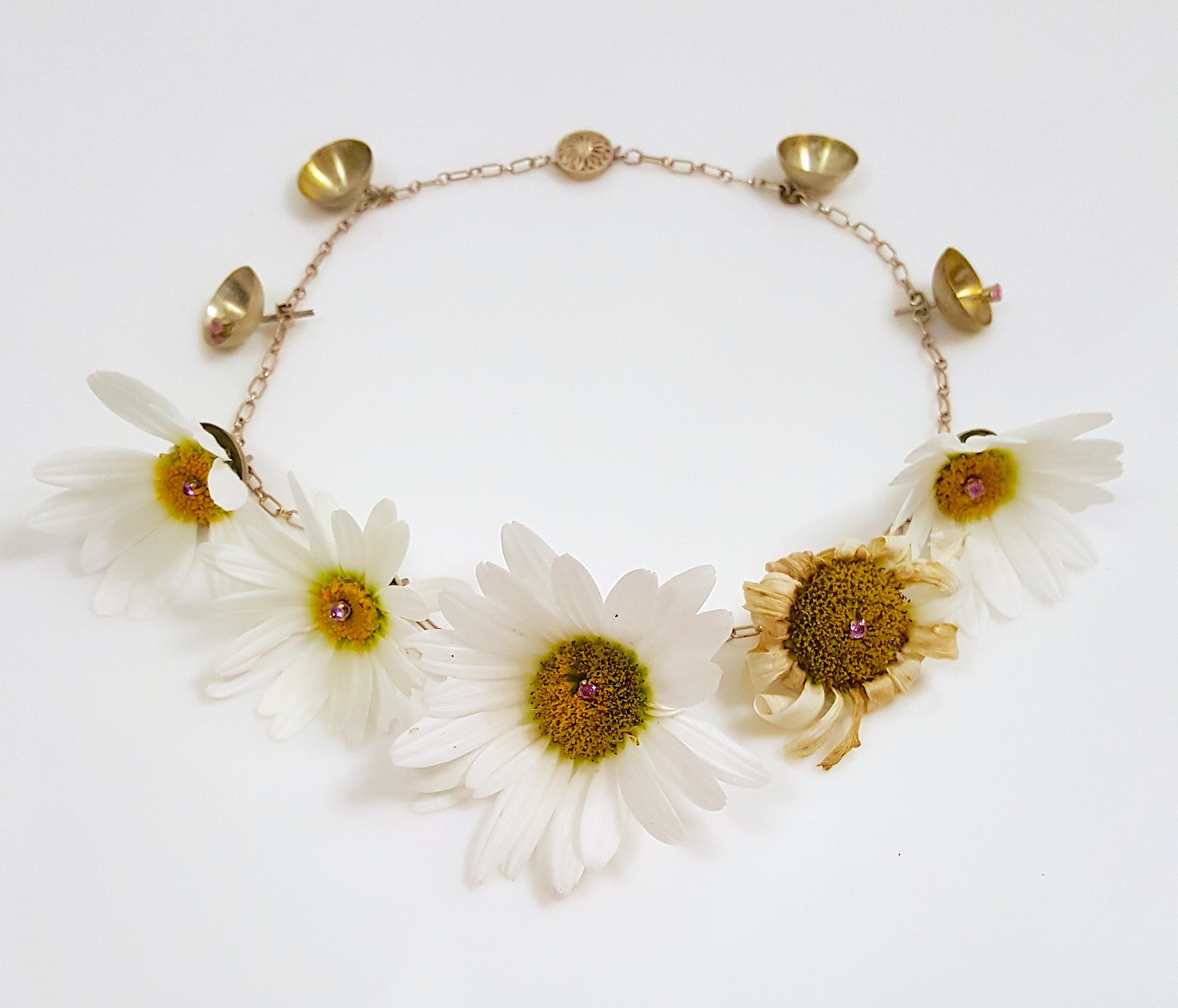 Rose Cut Artist1990s Sterling GardenOfTimePendants ForFreshFlowers Jewelers'Werk Necklace For Sale