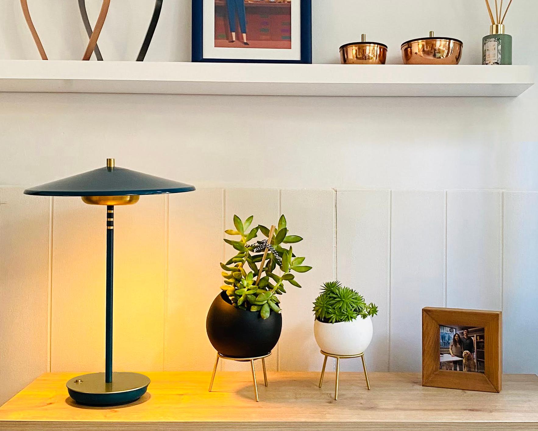 Turkish Artist Table Lamp, Gold and Sacramento Green, Tilting Shader