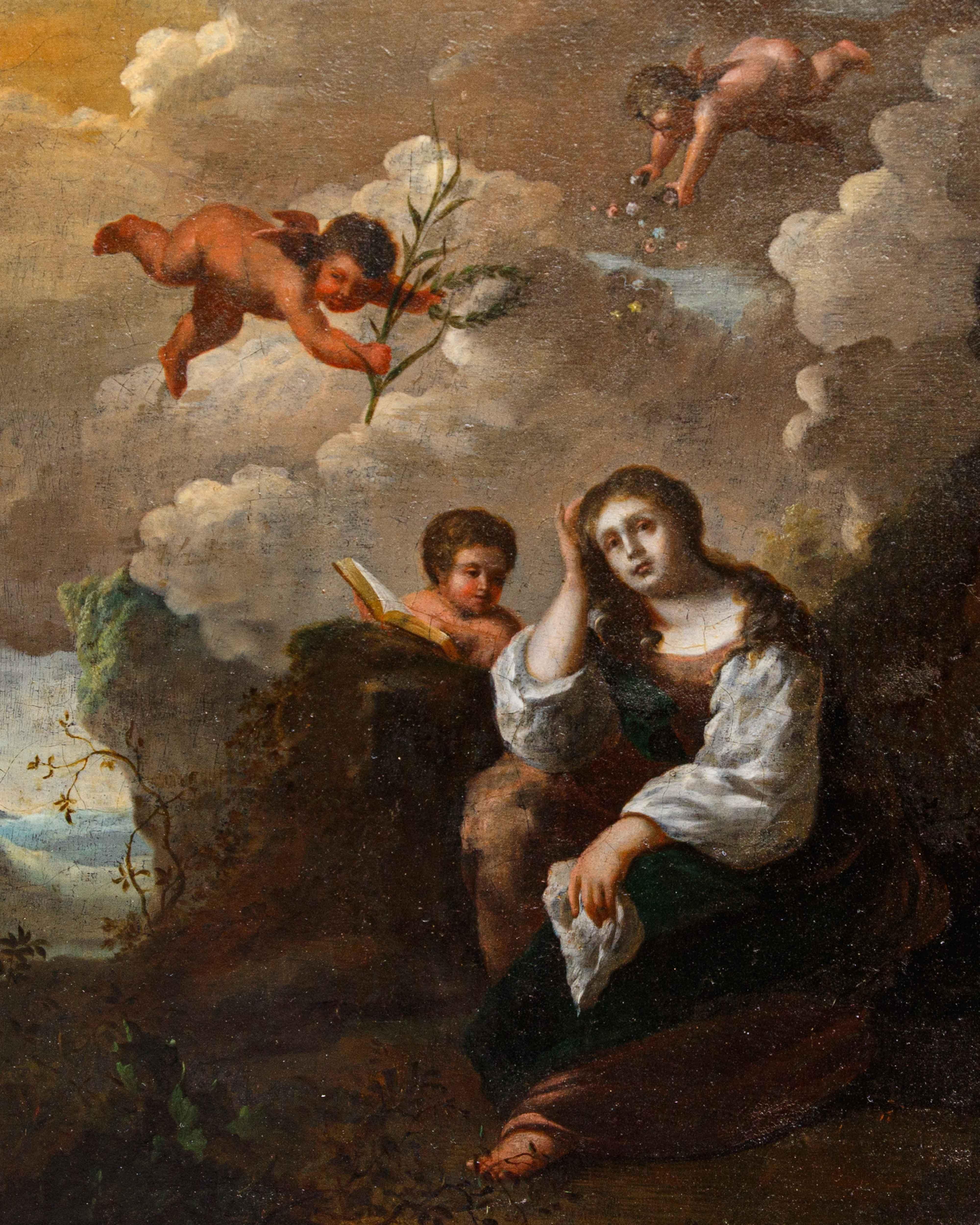 A olio Artista fiammingo attivo in Italia, XVII Secolo, Maddalena penitente in vendita