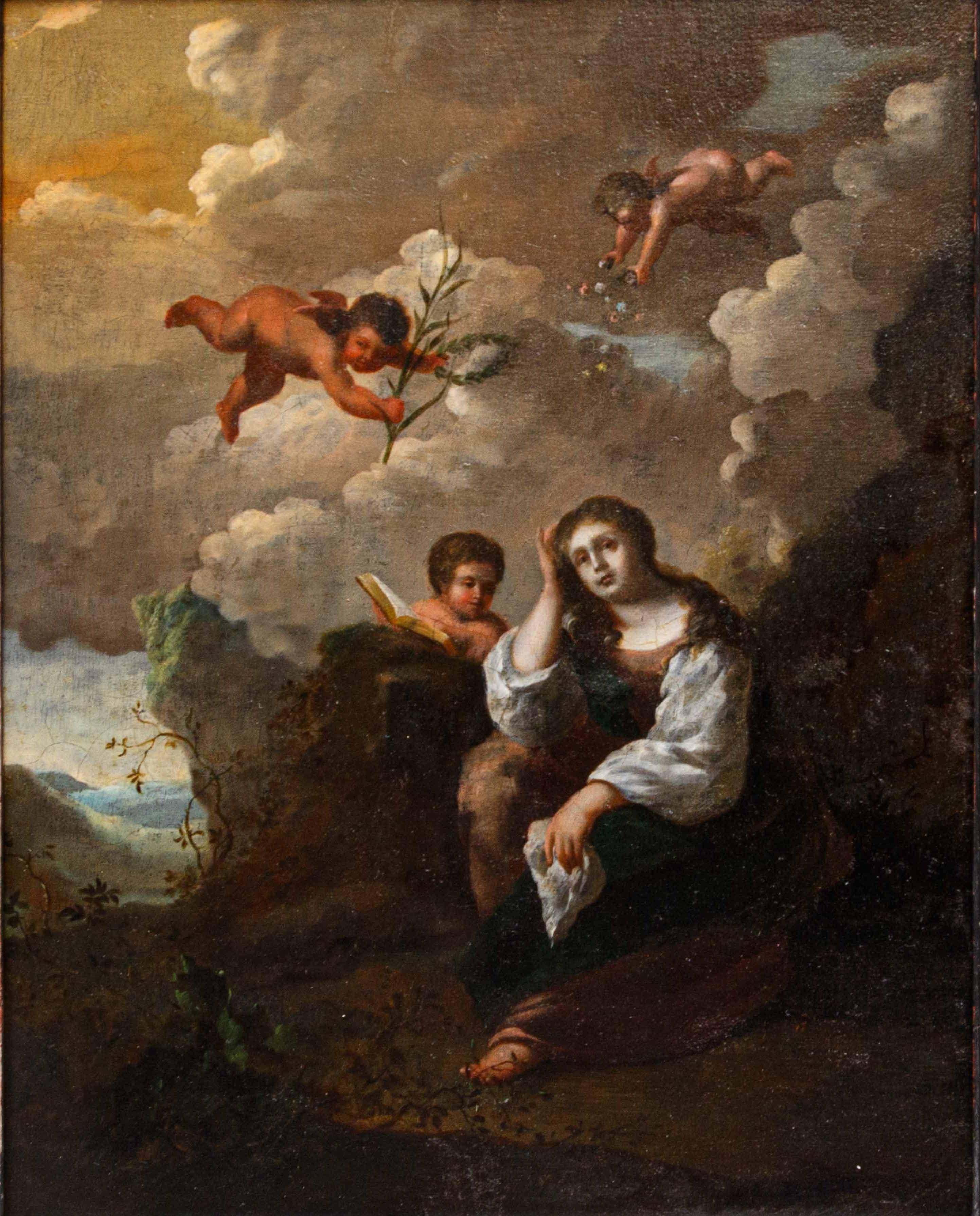 Tela Artista fiammingo attivo in Italia, XVII Secolo, Maddalena penitente in vendita